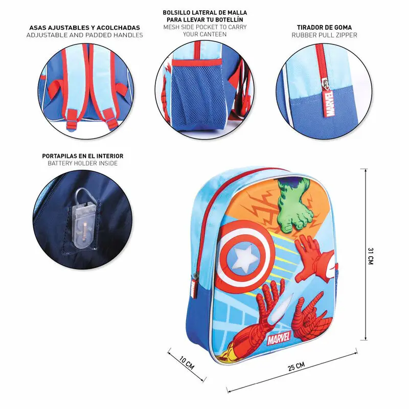 Rucsac 3D Marvel Avengers cu lumini 31cm poza produsului