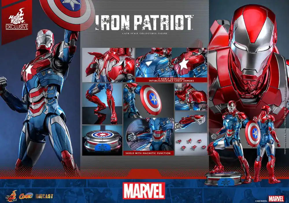 Figurină de acțiune de colecție din metal turnat Marvel 1/6 Iron Patriot Hot Toys Exclusive 32 cm poza produsului