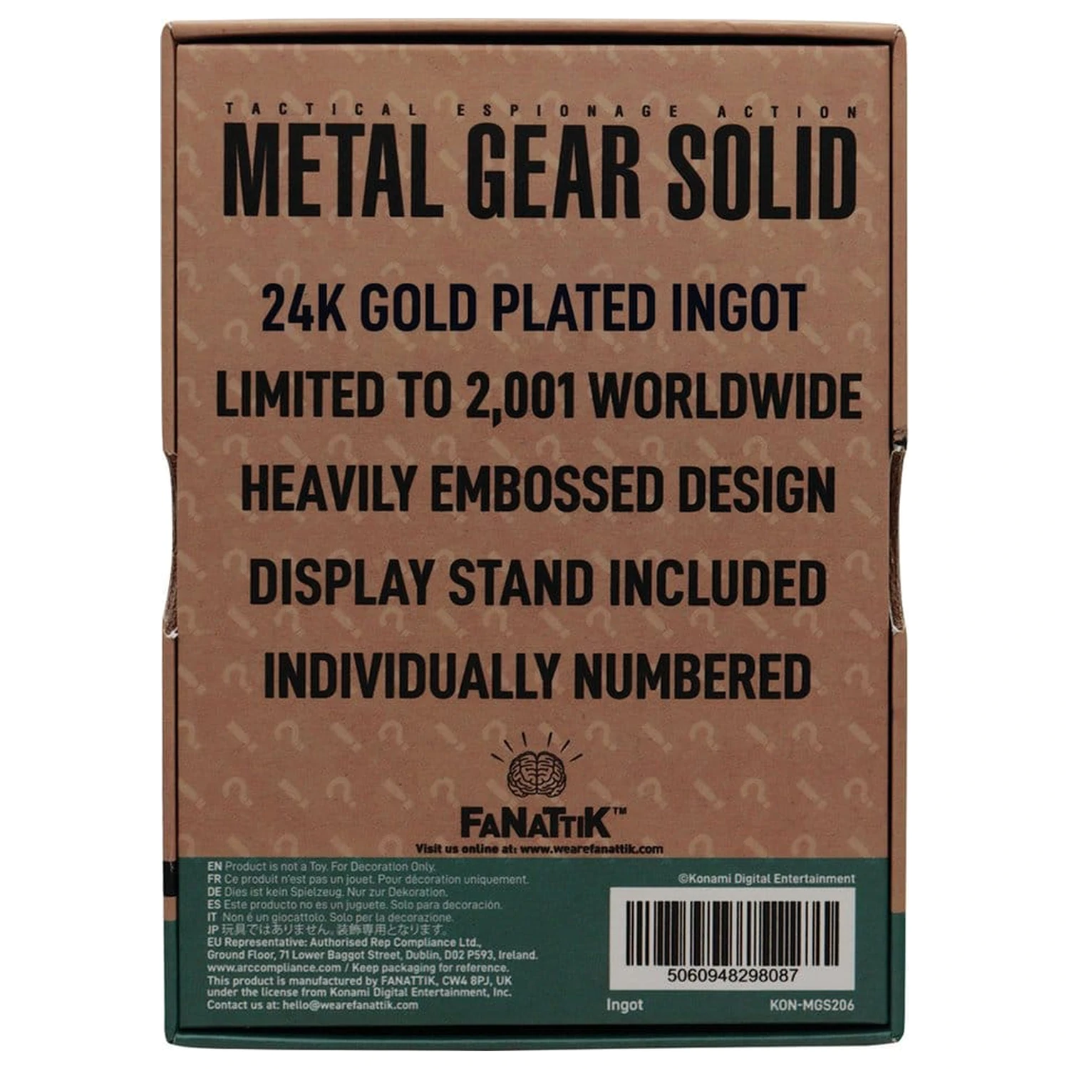Metal Gear Solid 2 Ingot Raiden 24k Gold Plated Editie Limitata poza produsului