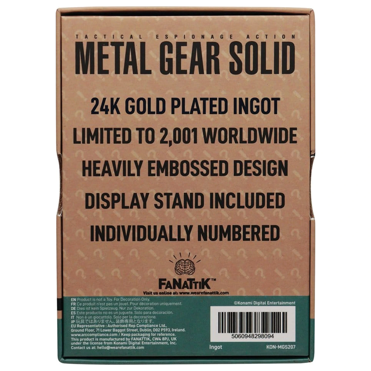 Metal Gear Solid 2 Ingot Snake Placat cu Aur 24k Editie Limitata poza produsului