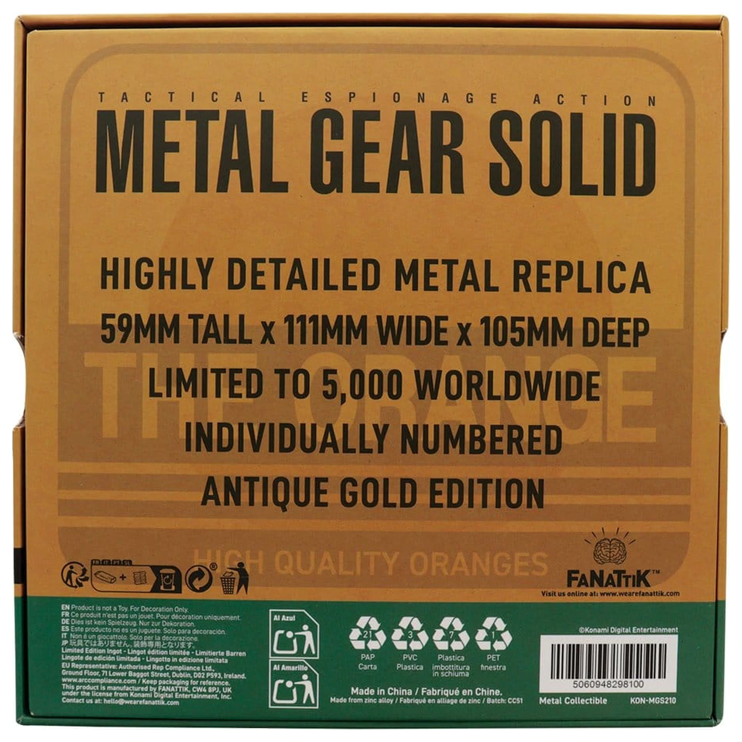 Metal Gear Solid 2 Replica Cutie de carton Aur antic poza produsului