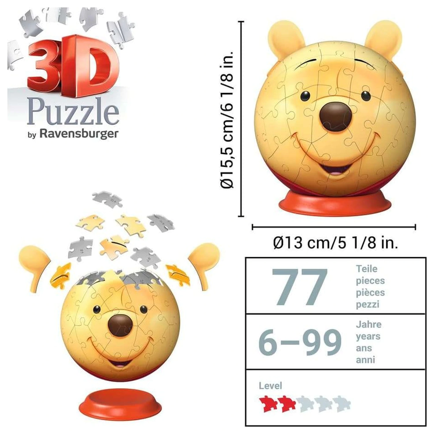 Winnie the Pooh 3D Jigsaw Puzzle Ball with Ears (77 piese) poza produsului
