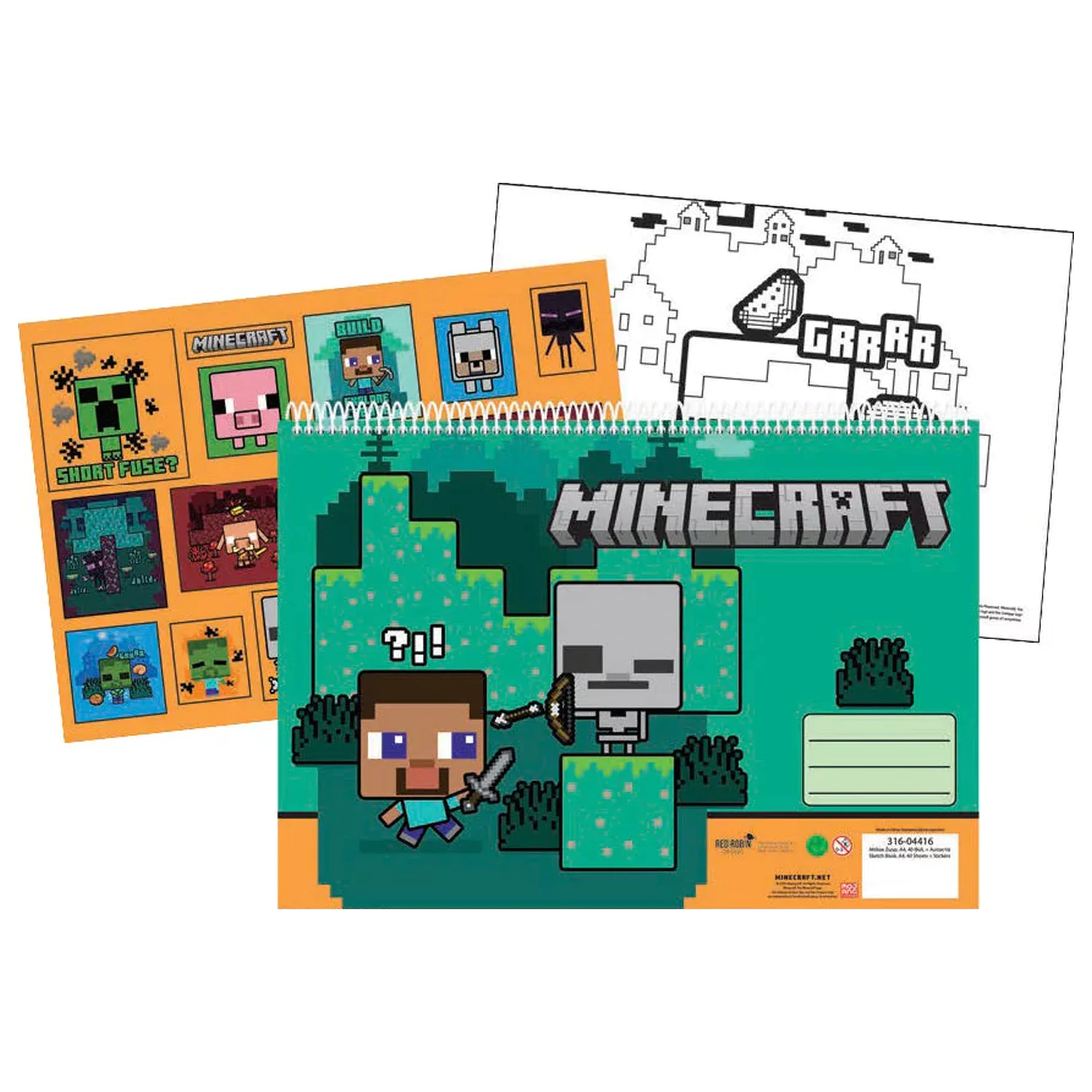 Minecraft Creepers Need Hugs A/4 Spiral Sketchbook cu 40 de stickere poza produsului