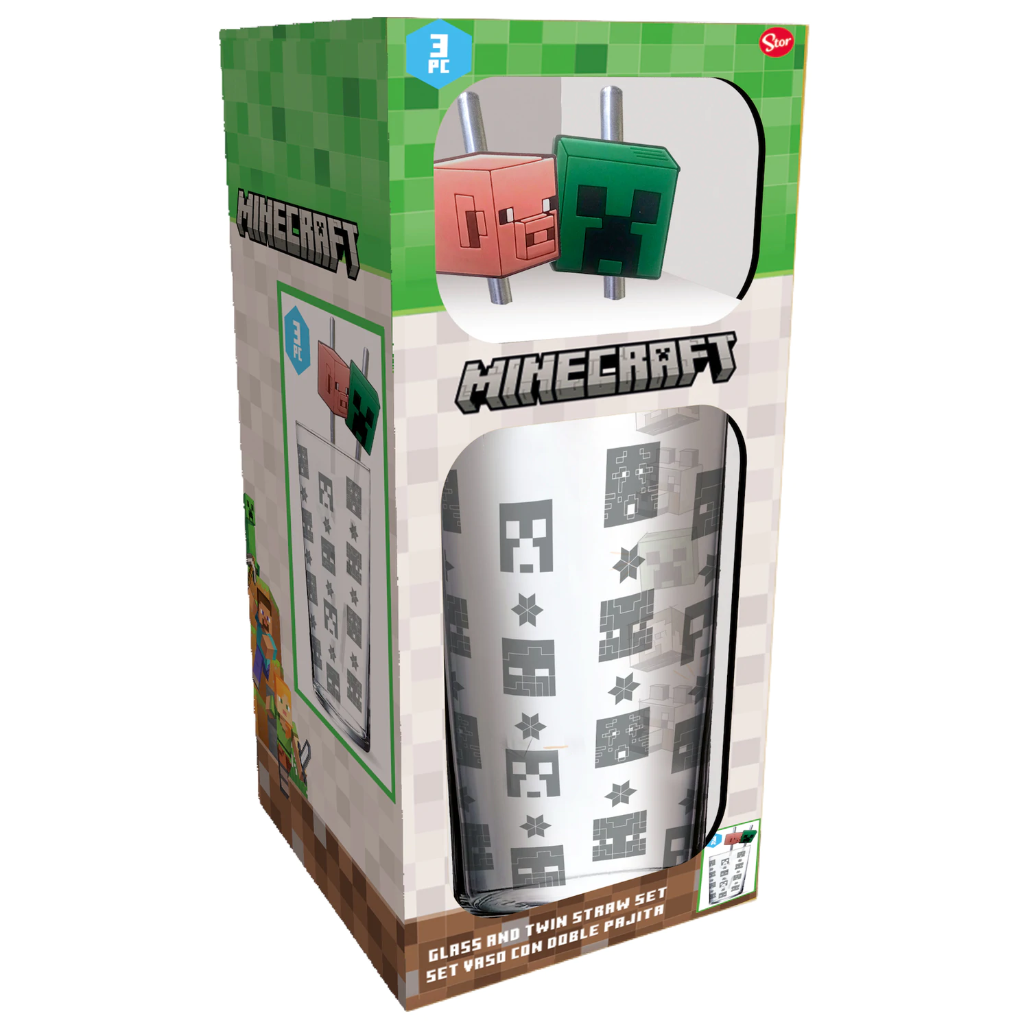 Minecraft Glass Tumbler cu Paie poza produsului