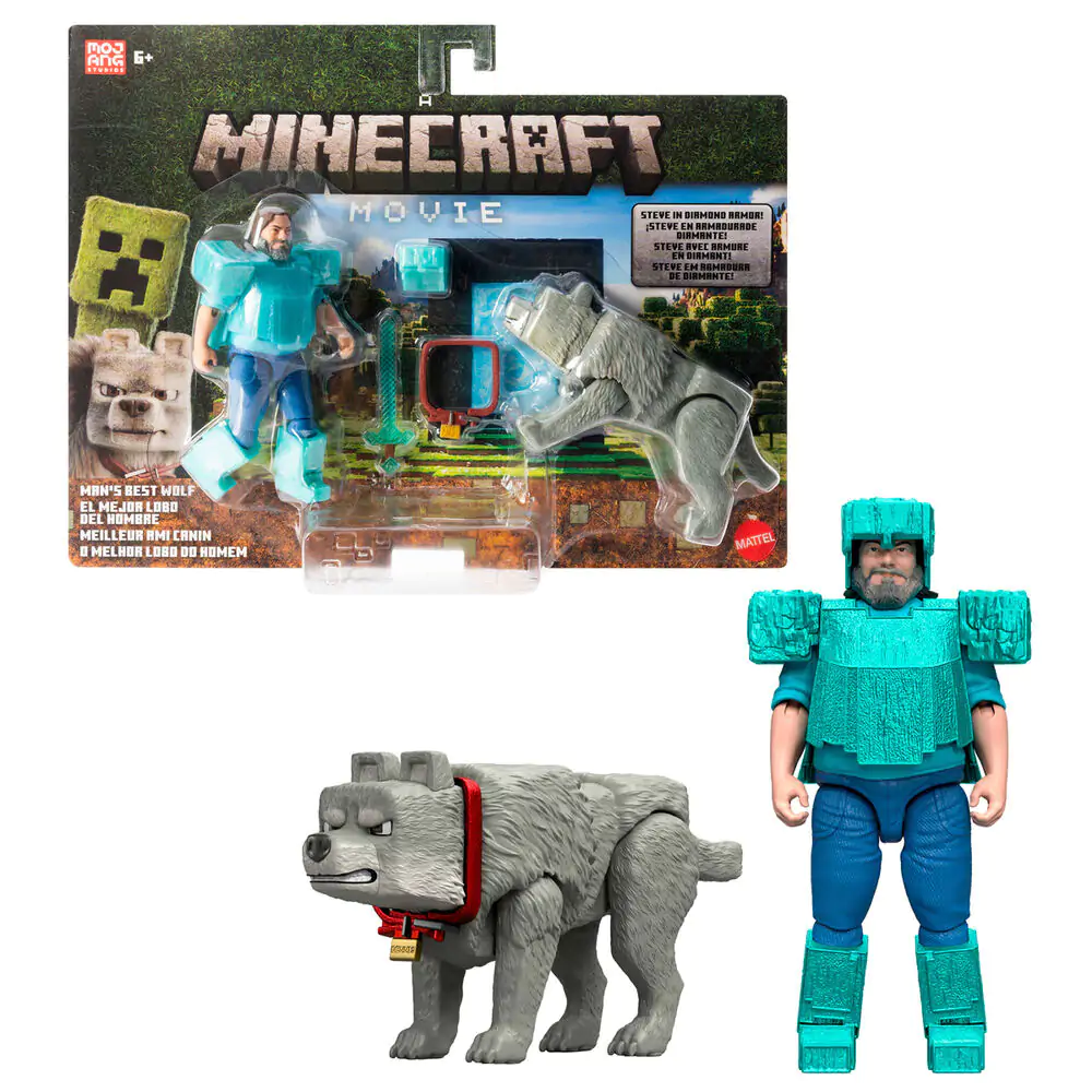 Minecraft The Movie Steve & Wolf set 2 figurine poza produsului