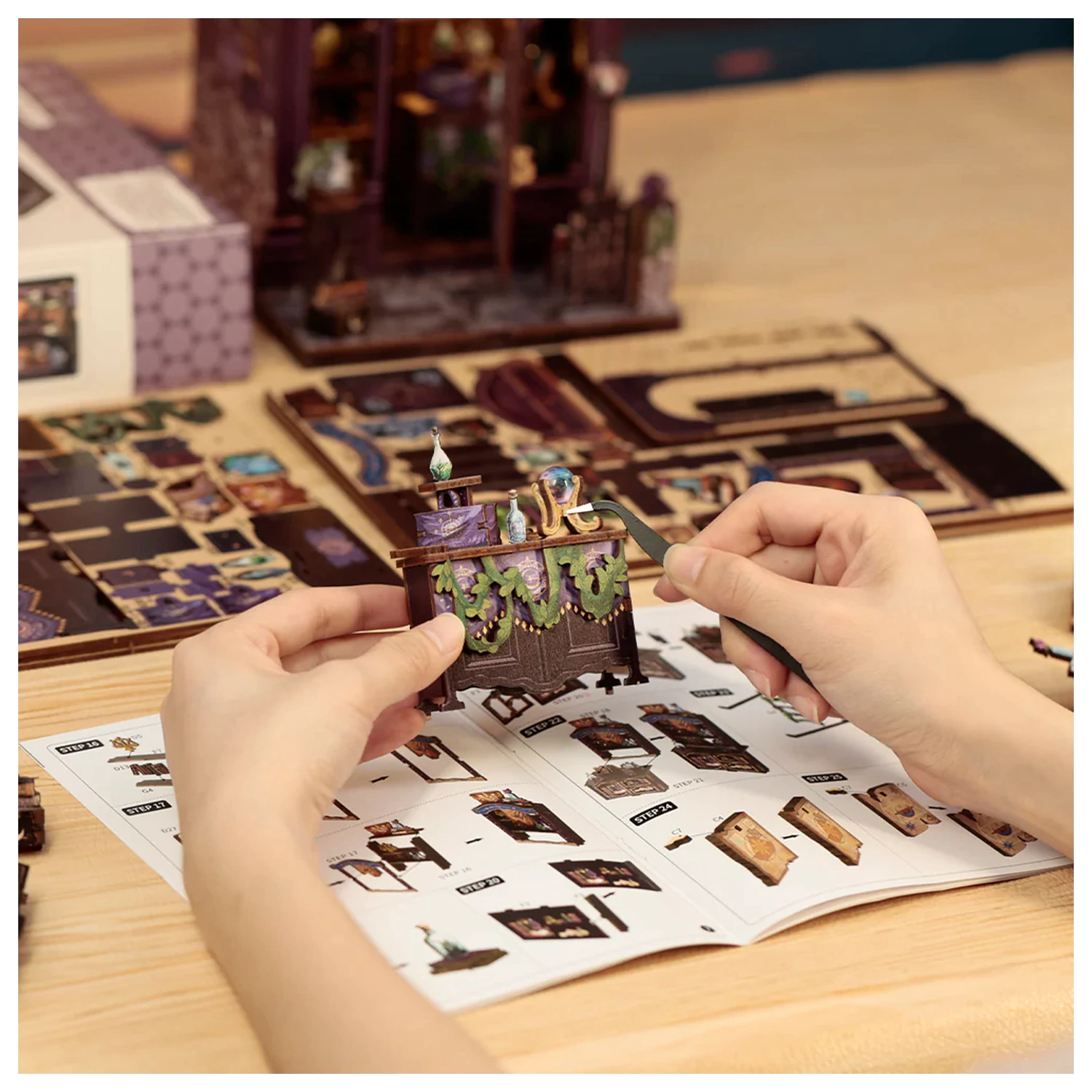 Miniature House DIY Astrology Bookshop 155 piese + set de construcție cu lumină LED poza produsului