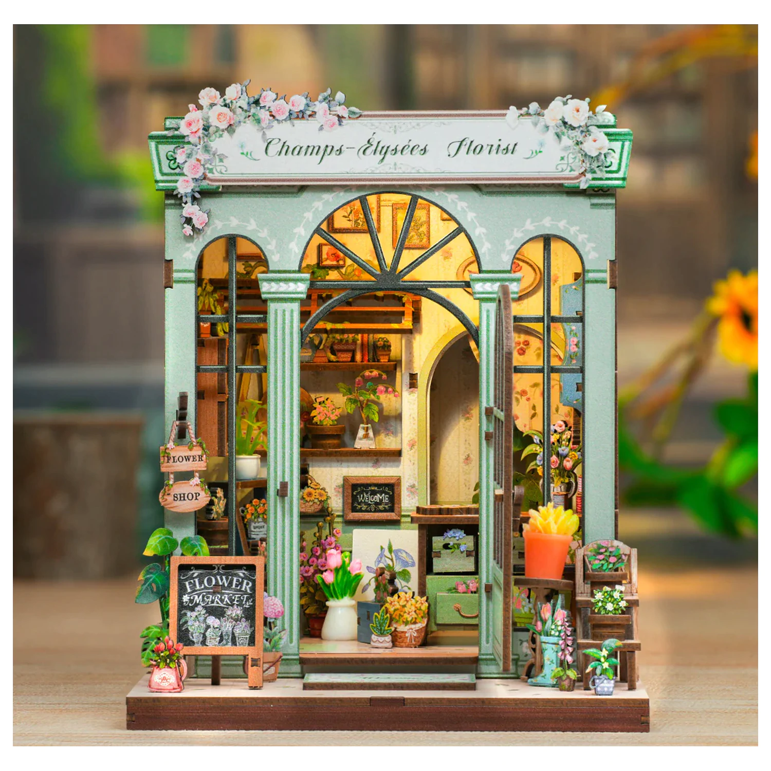 Casa in miniatura DIY Champs-Élysées Florist 199 piese + set de constructie cu lumina LED poza produsului