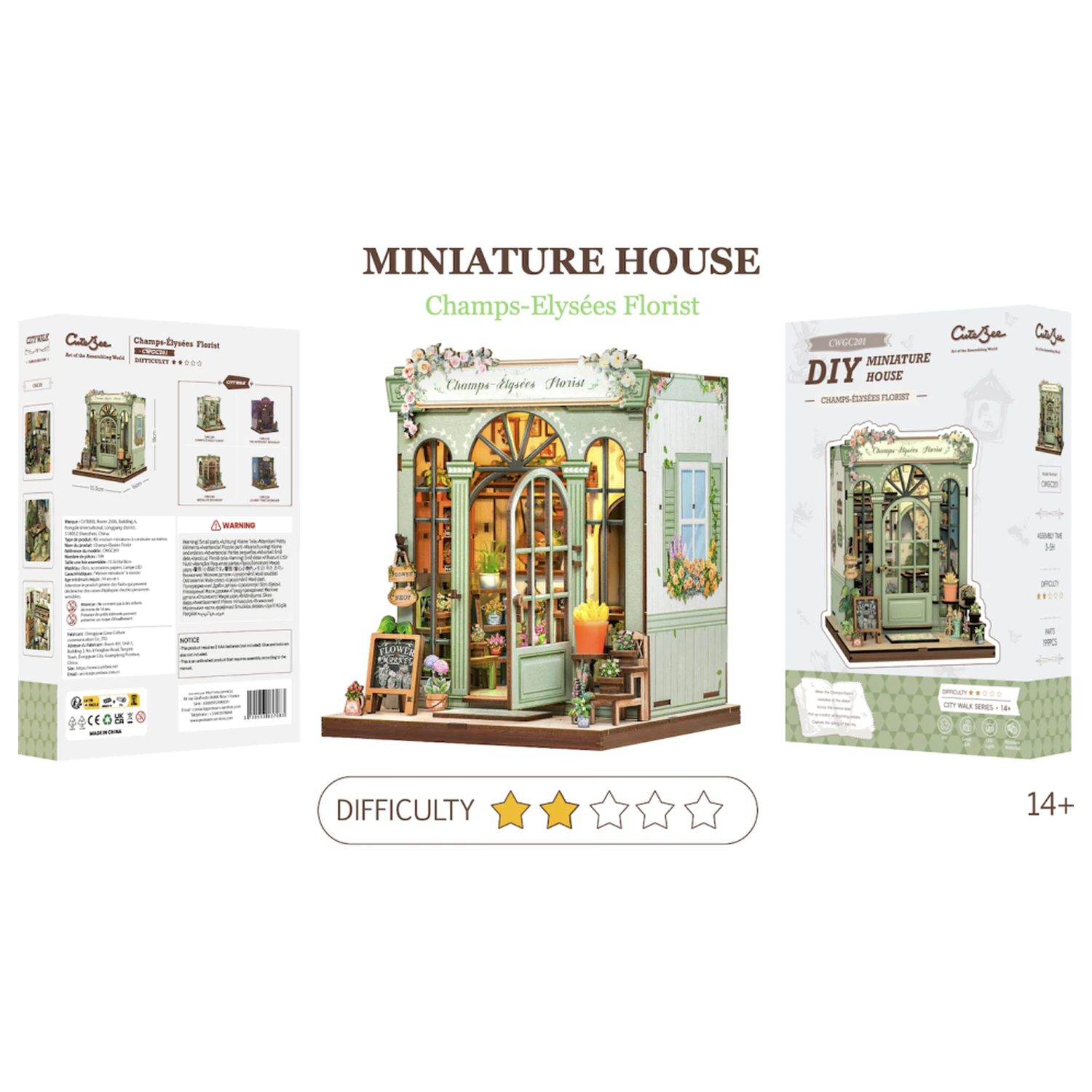 Casa in miniatura DIY Champs-Élysées Florist 199 piese + set de constructie cu lumina LED poza produsului