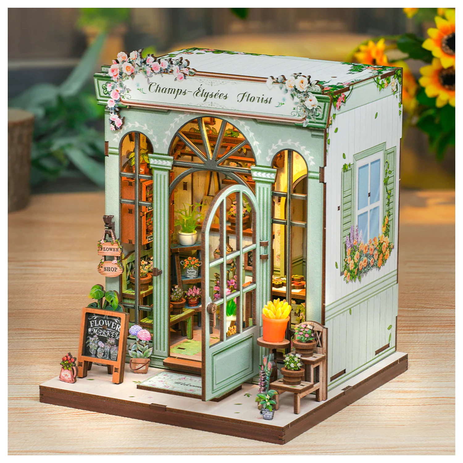 Casa in miniatura DIY Champs-Élysées Florist 199 piese + set de constructie cu lumina LED poza produsului