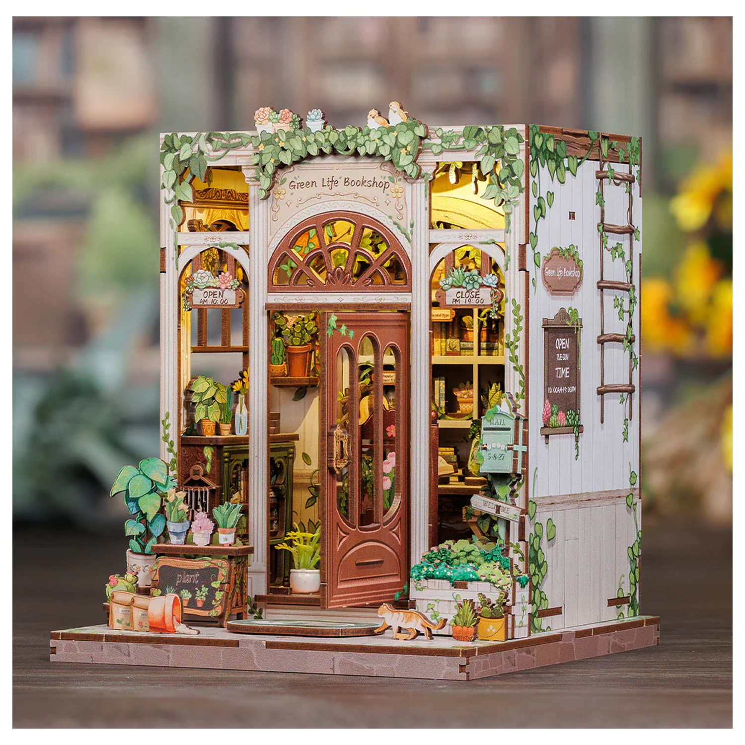 MINIATURE HOUSE DIY Green Life Bookshop 196 piese + Set de constructie LED Light poza produsului