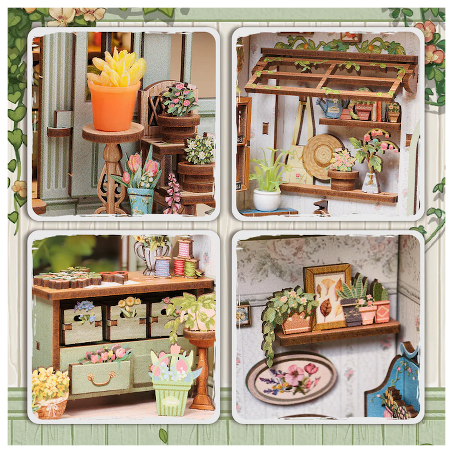 MINIATURE HOUSE DIY Green Life Bookshop 196 piese + Set de constructie LED Light poza produsului