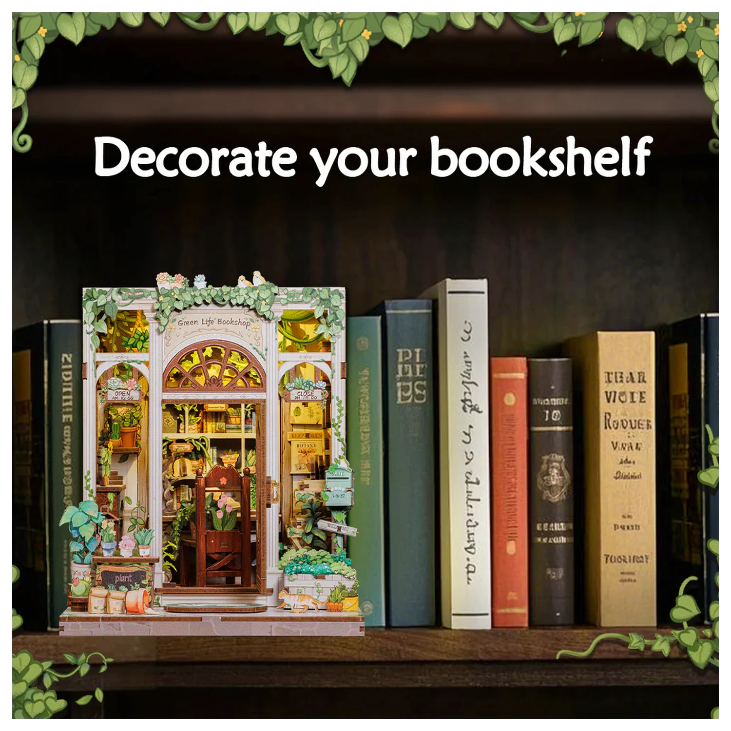 MINIATURE HOUSE DIY Green Life Bookshop 196 piese + Set de constructie LED Light poza produsului