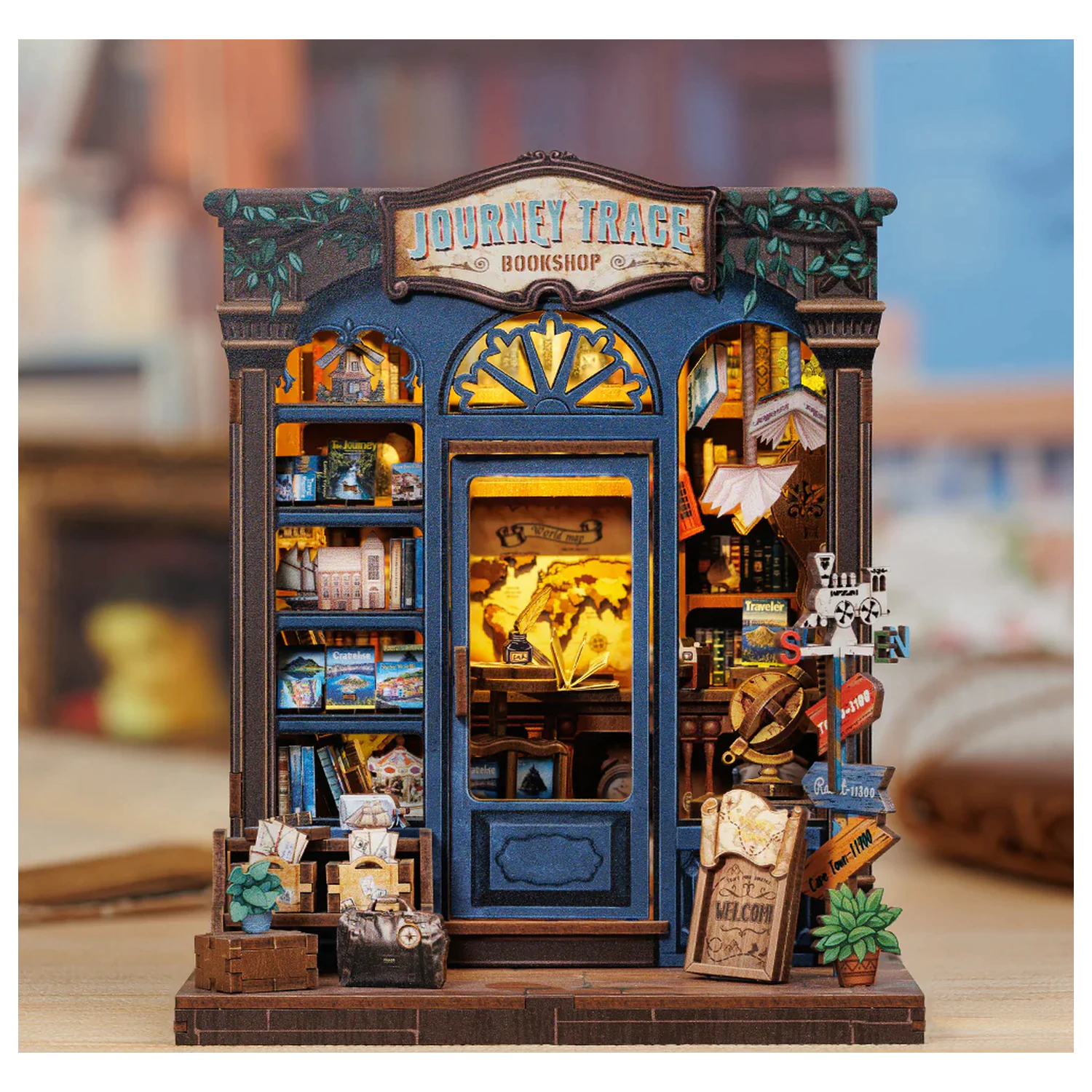 MINIATURE HOUSE DIY Journey Trace Bookshop 241 piese + Set de constructie cu lumina LED poza produsului