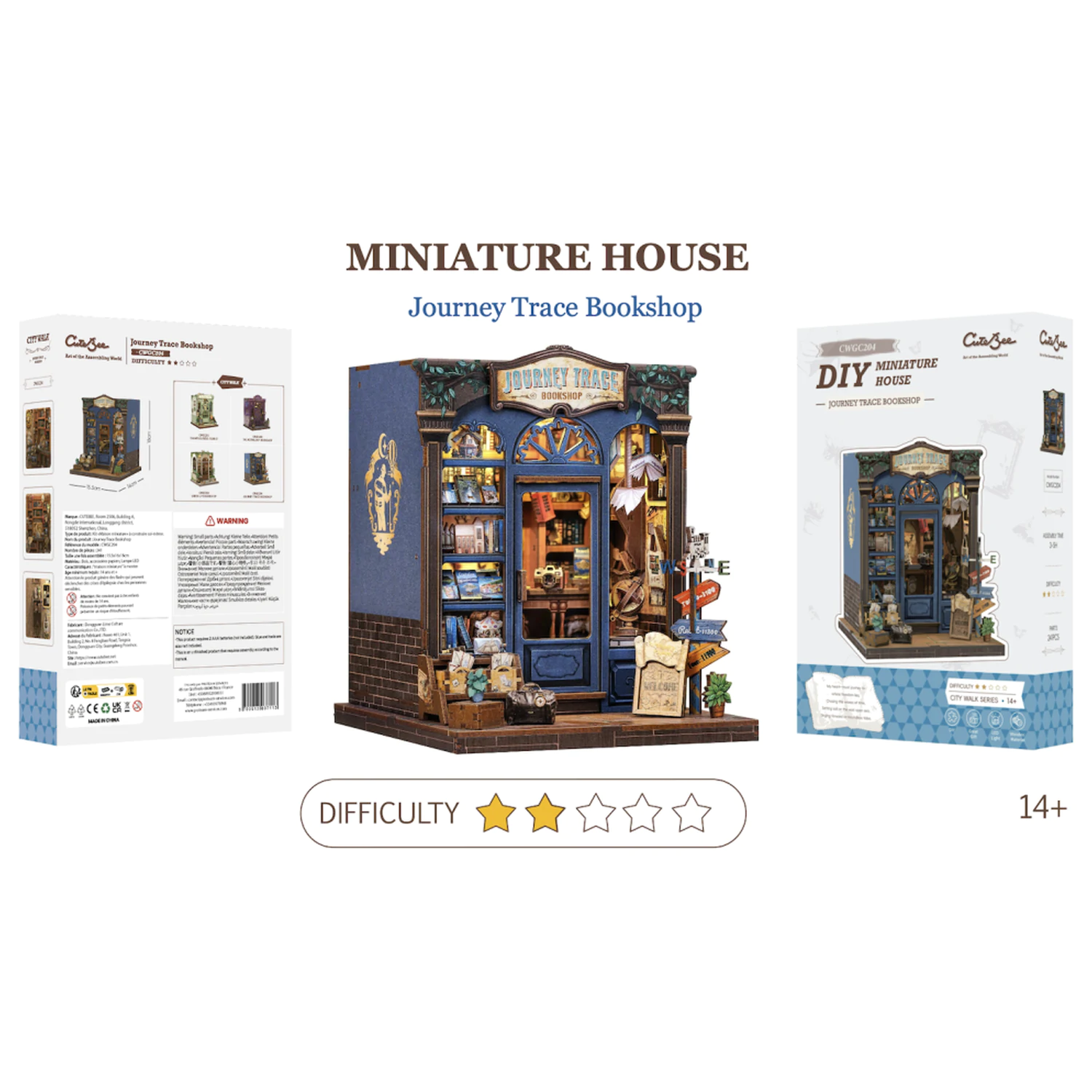 MINIATURE HOUSE DIY Journey Trace Bookshop 241 piese + Set de constructie cu lumina LED poza produsului