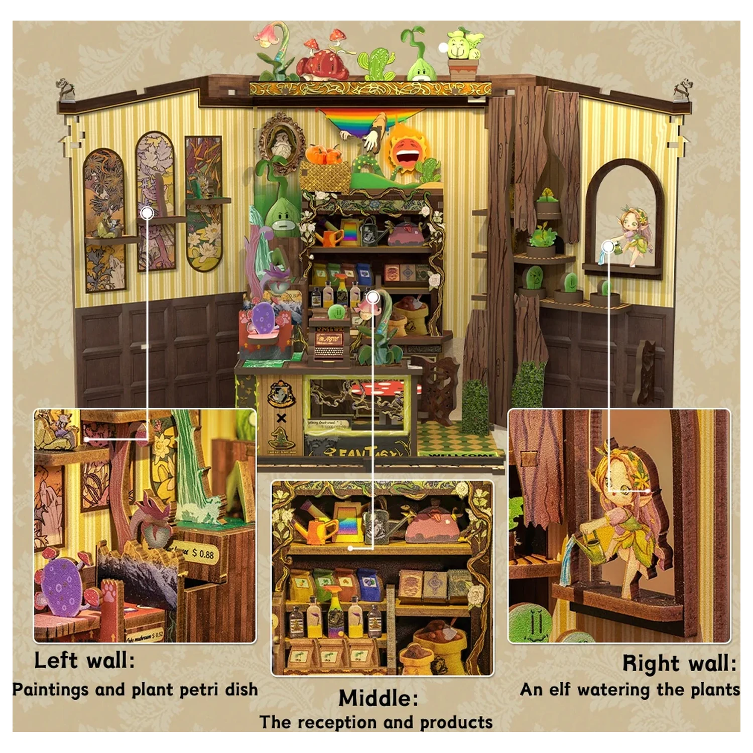 MINIATURE HOUSE DIY Fantasy Plant Shop 146 piese + LED Light set de constructie poza produsului