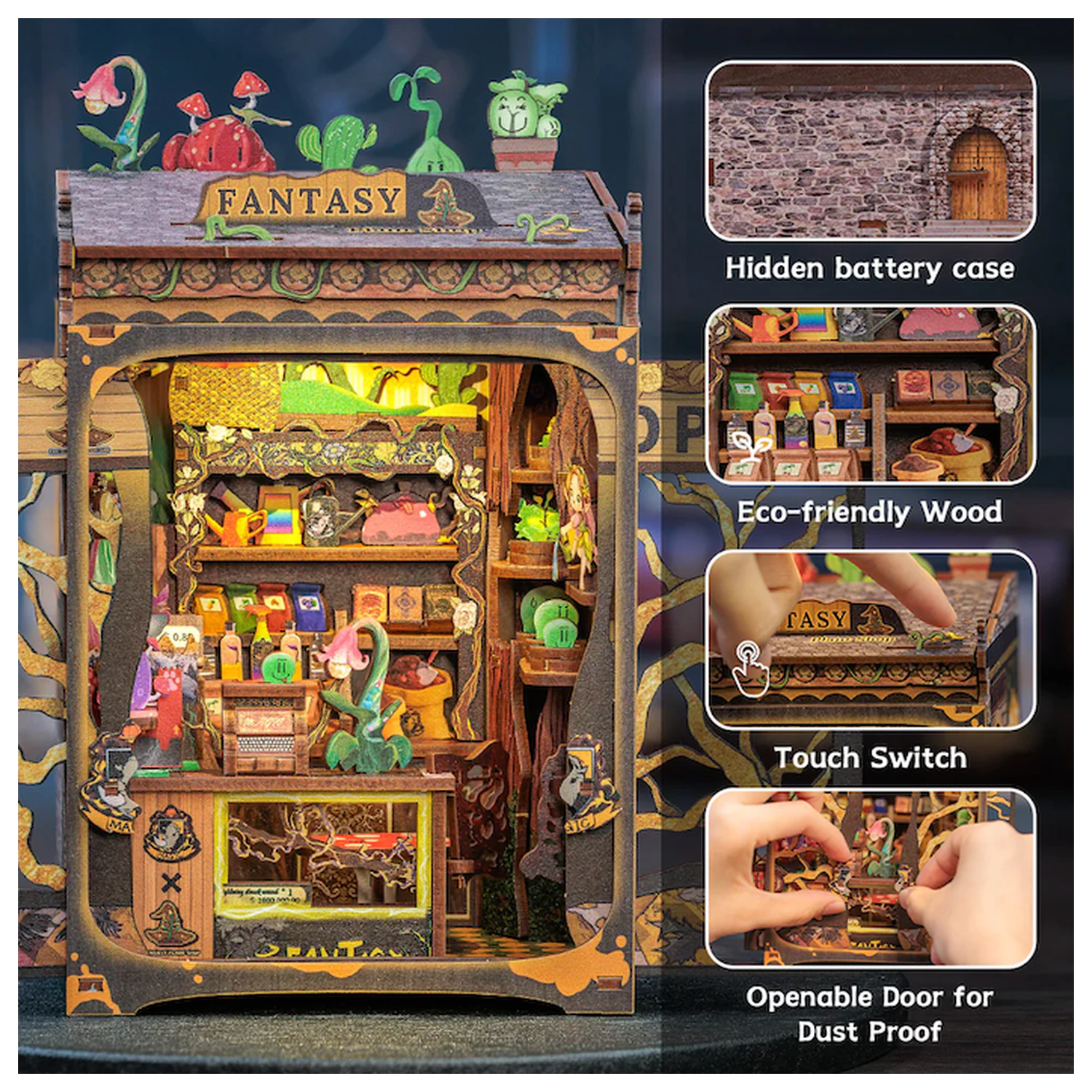 MINIATURE HOUSE DIY Fantasy Plant Shop 146 piese + LED Light set de constructie poza produsului