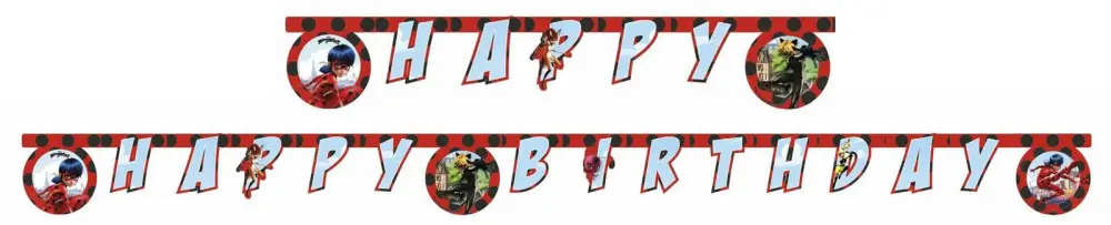 Miraculous Ladybug and Cat Noir Happy Birthday Banner 200 cm poza produsului