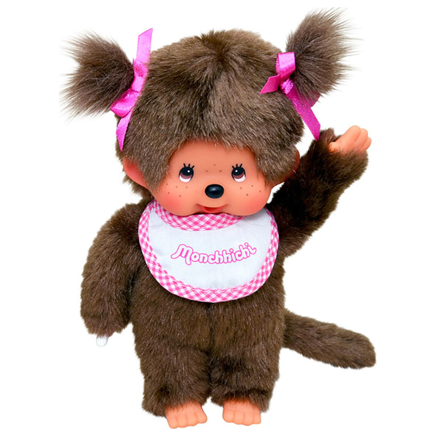 MONCHHICHI Girl Pink & White Bib Plush 20cm poza produsului