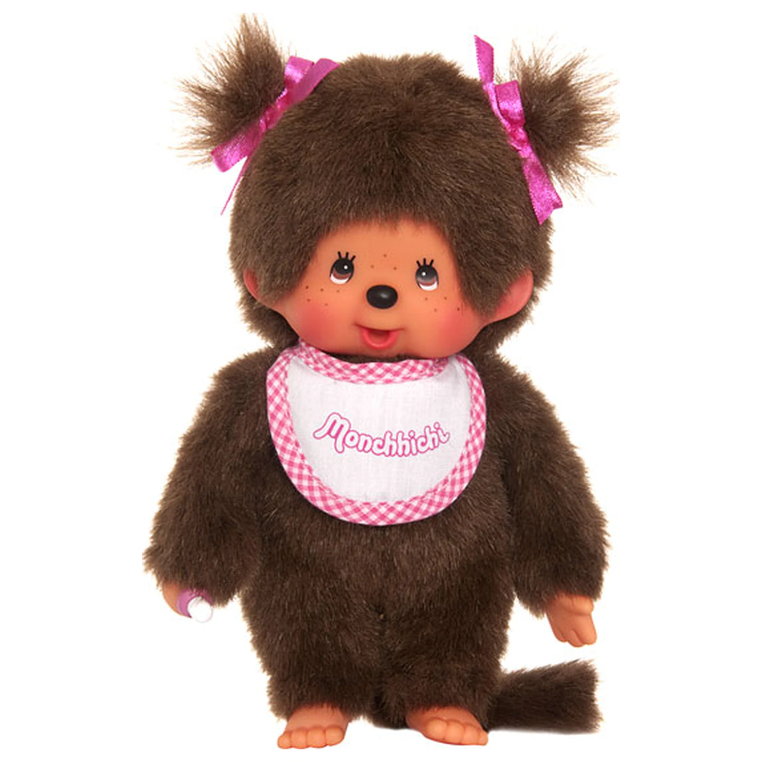 MONCHHICHI Girl Pink & White Bib Plush 20cm poza produsului
