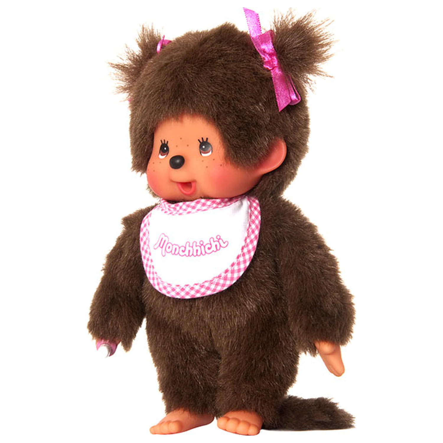 MONCHHICHI Girl Pink & White Bib Plush 20cm poza produsului