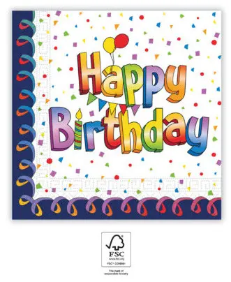 Servetele Multicolor Happy Birthday 20 de piese 33x33 cm FSC poza produsului