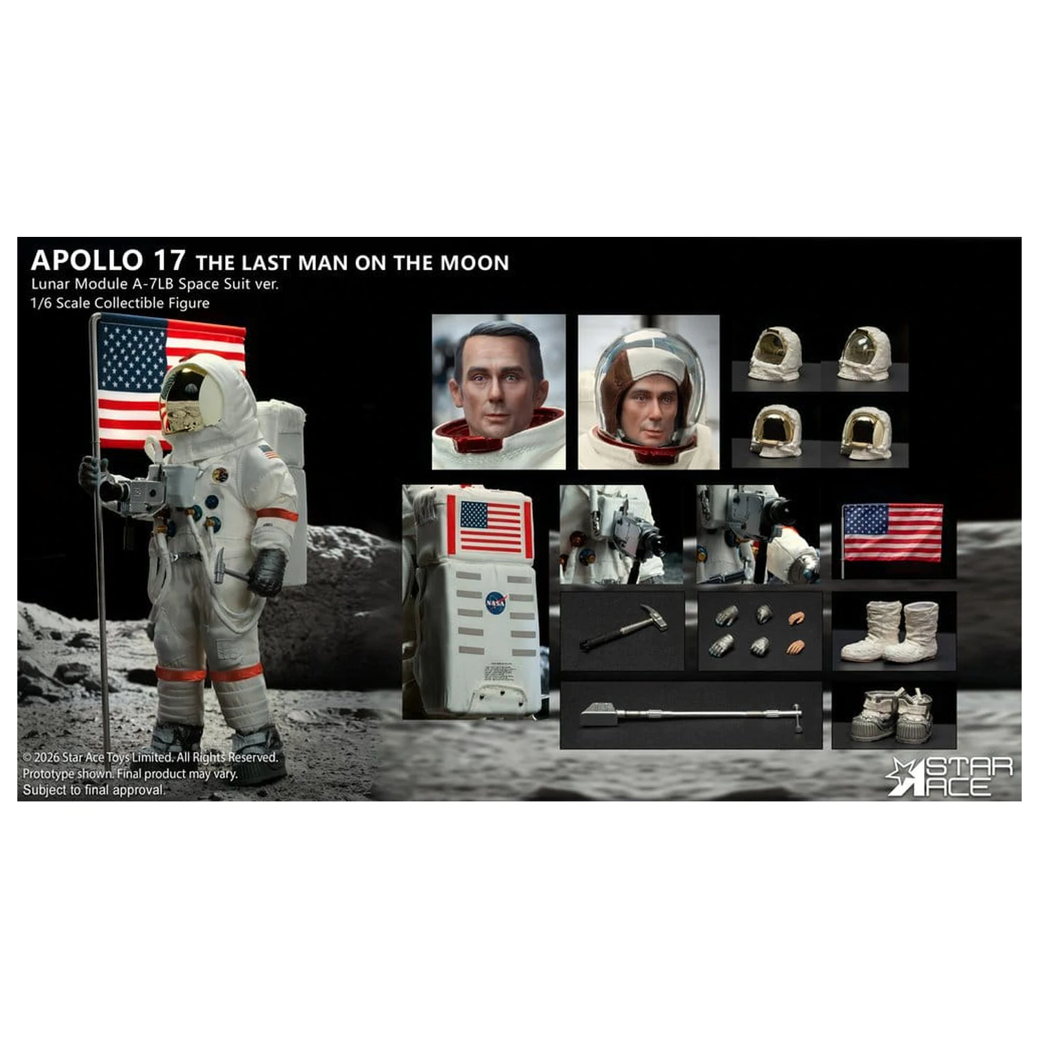 NASA Apollo 17 Action Figure 1/6 The Last Man on the Moon 30 cm poza produsului