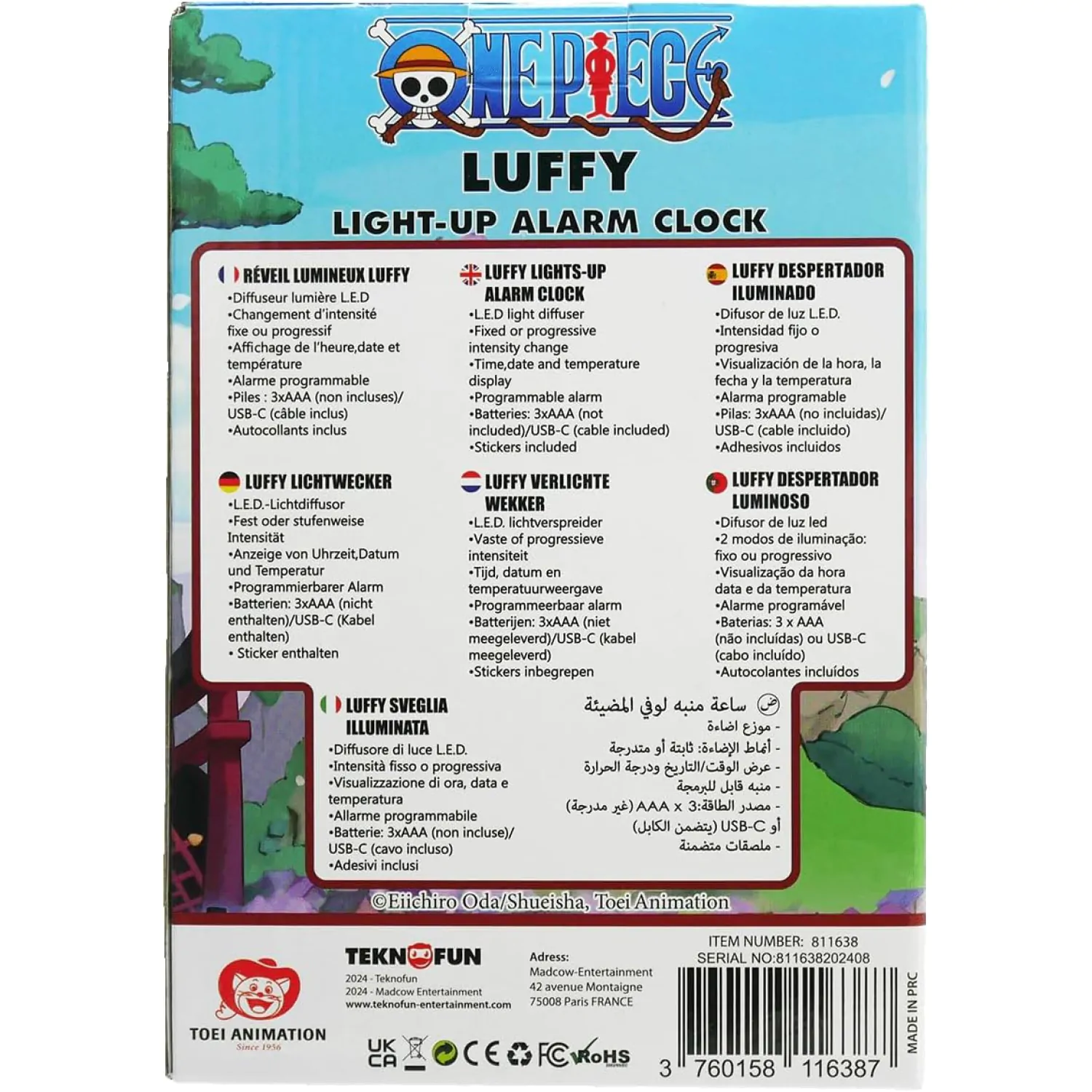 Ceas cu alarmă One Piece cu Lumină Luffy 18 cm poza produsului