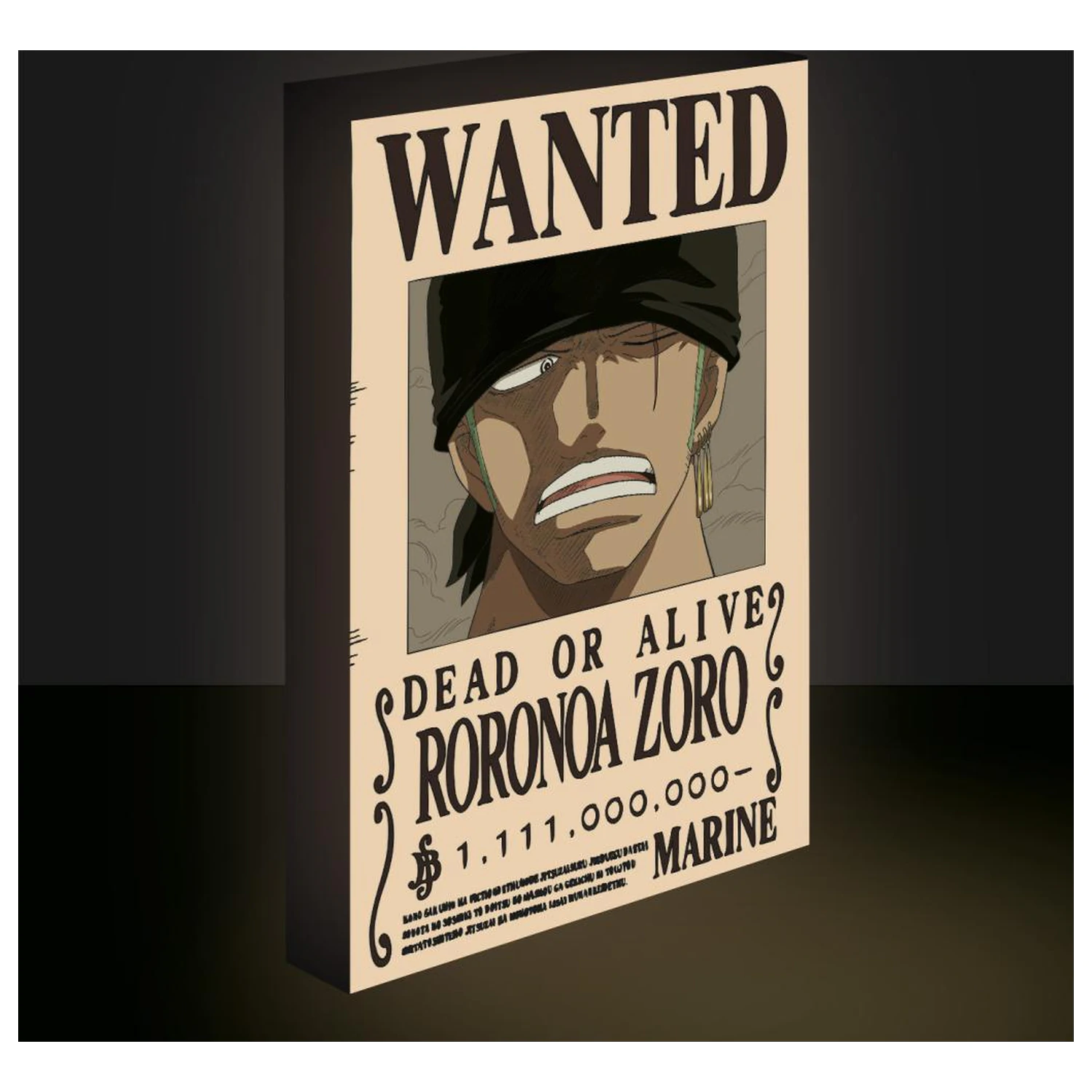 One Piece Zoro Wanted Light Canvas 40x30 cm poza produsului