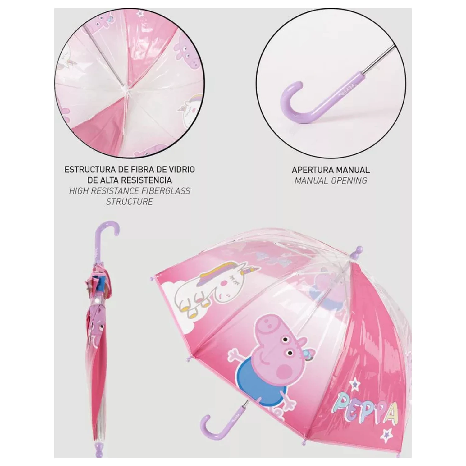 Peppa Pig Unicorn Kids Clear Umbrella Ø71 cm poza produsului