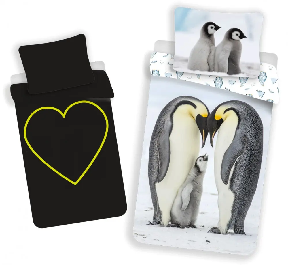 Husa de plapuma Glow in the Dark Penguin si set fata de perna 140x200cm, 70x90cm poza produsului