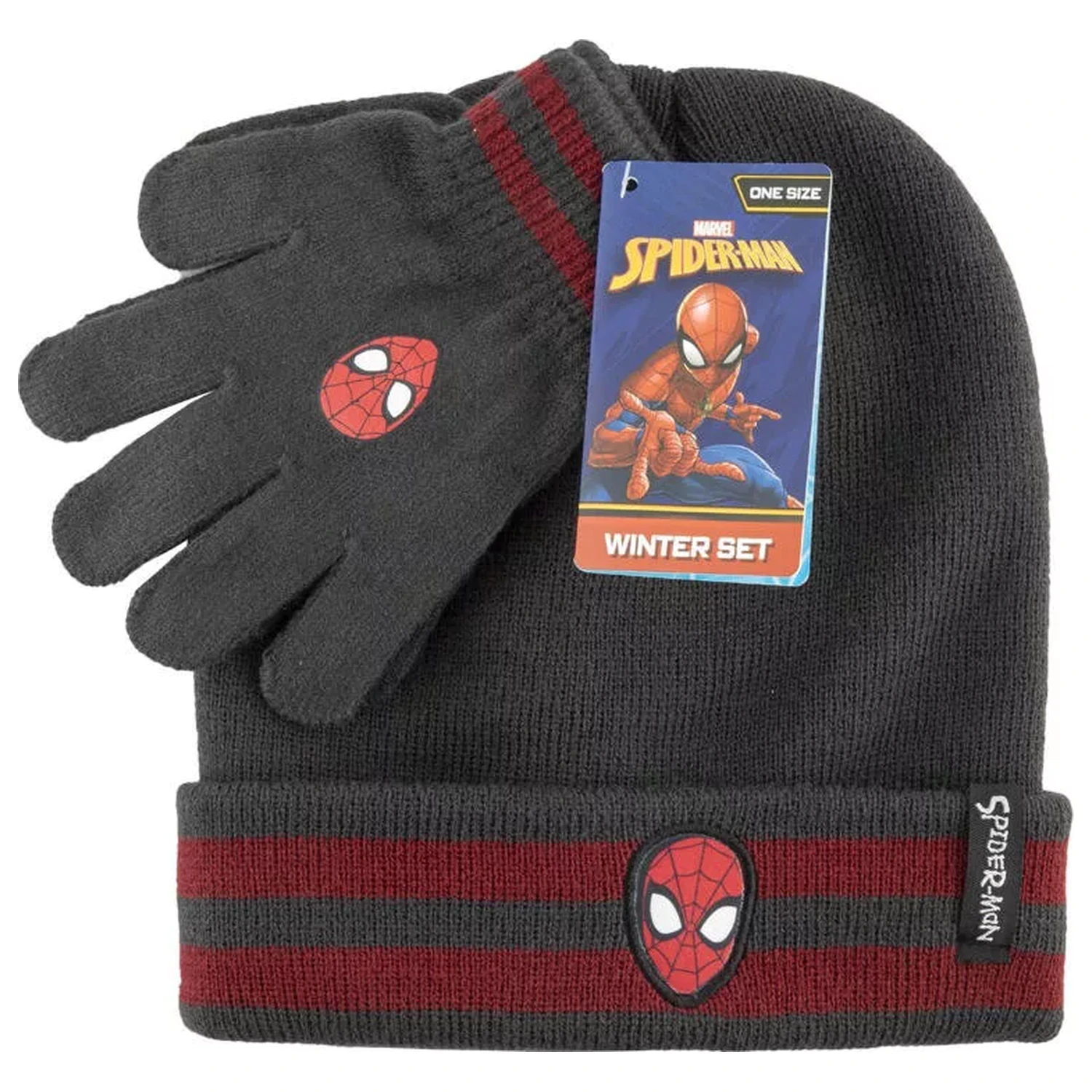Spider-Man Set Palarie si Manusi gri pentru copii poza produsului