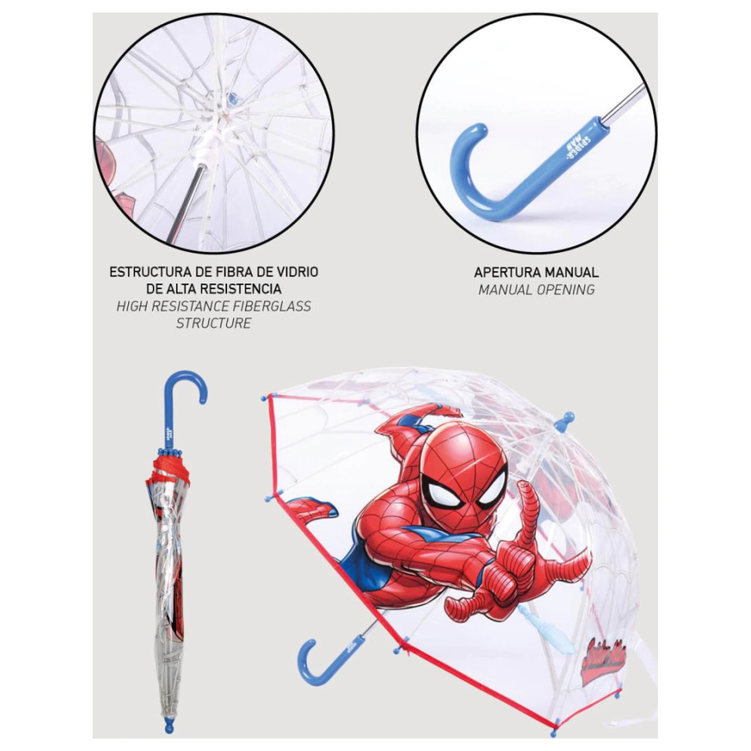 Spider-Man Rain Crawler umbrela transparenta pentru copii Ø71 cm poza produsului