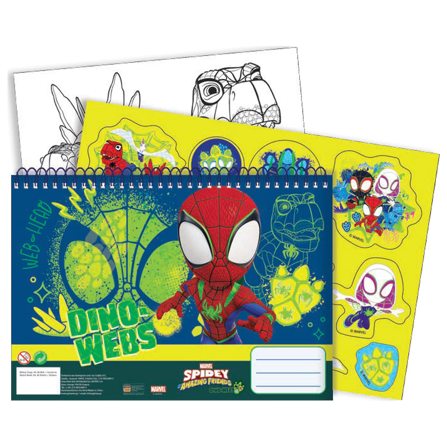 Spider-Man Spidey Dino-Webs Carnet de schite spiralat A4 cu 40 de foi si Stickere poza produsului