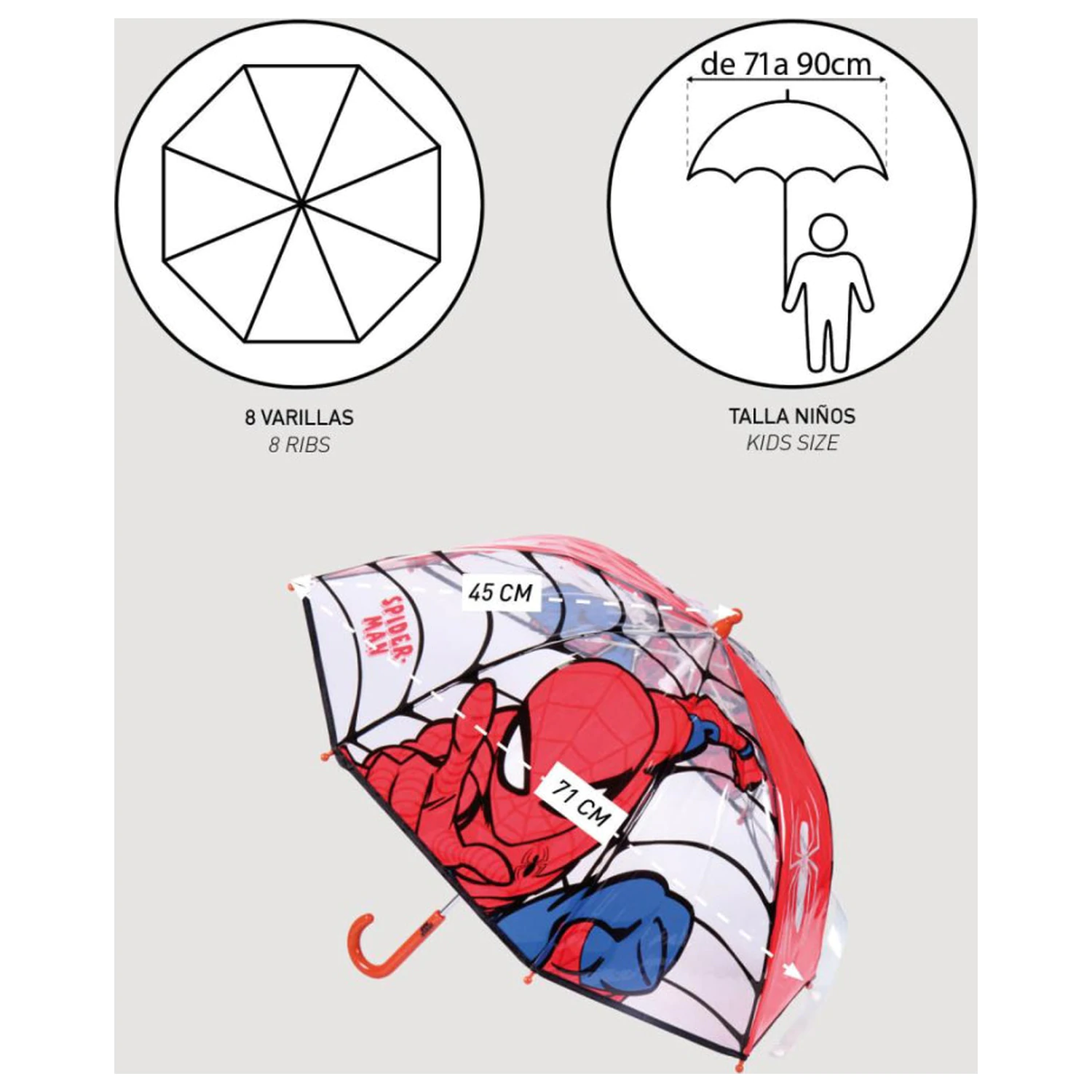 Spider-Man Web-Slinger Umbrelă transparentă pentru copii Ø71 cm poza produsului