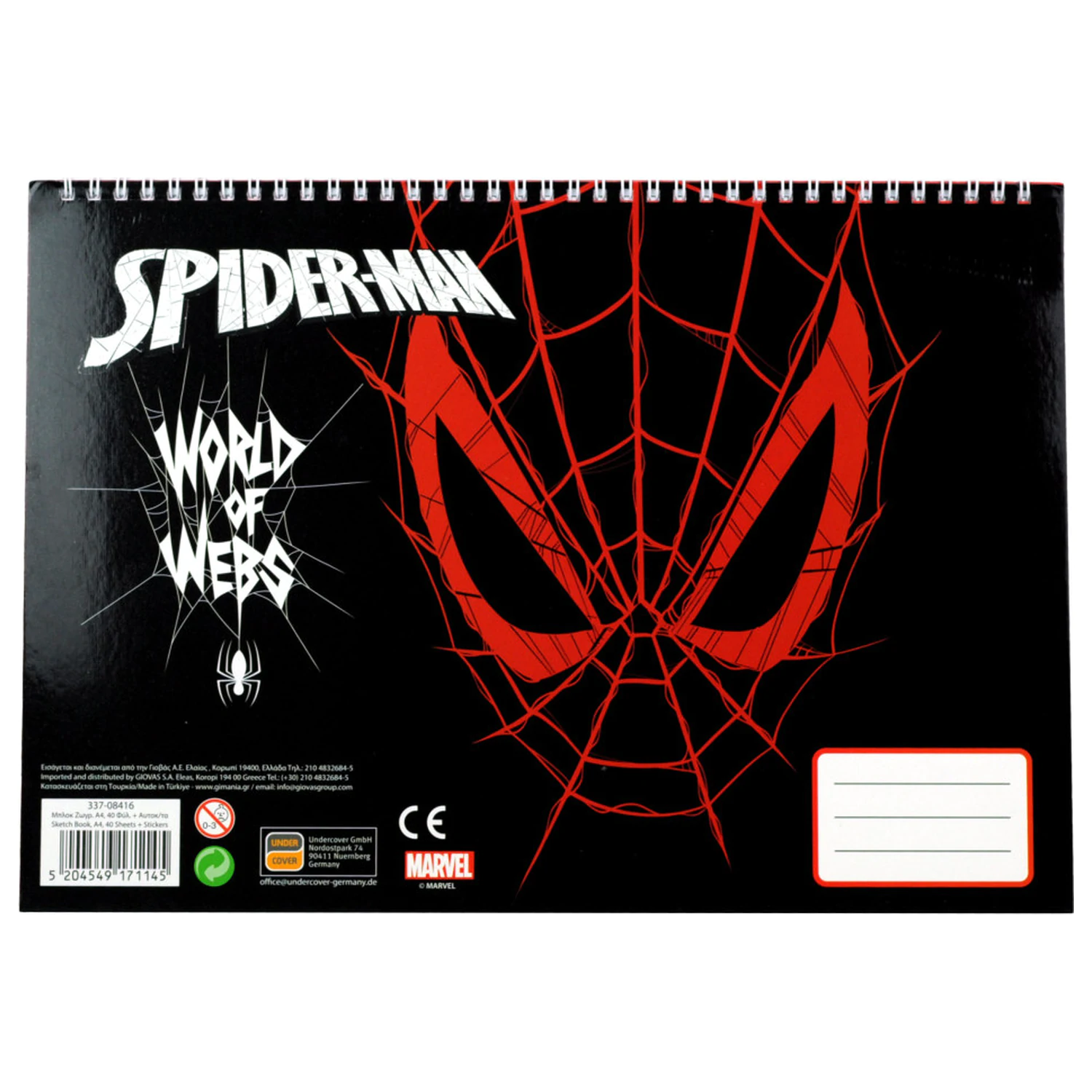 Spider-Man World of Webs A/4 Spiral Sketchbook cu 40 de Foi și Stickere poza produsului