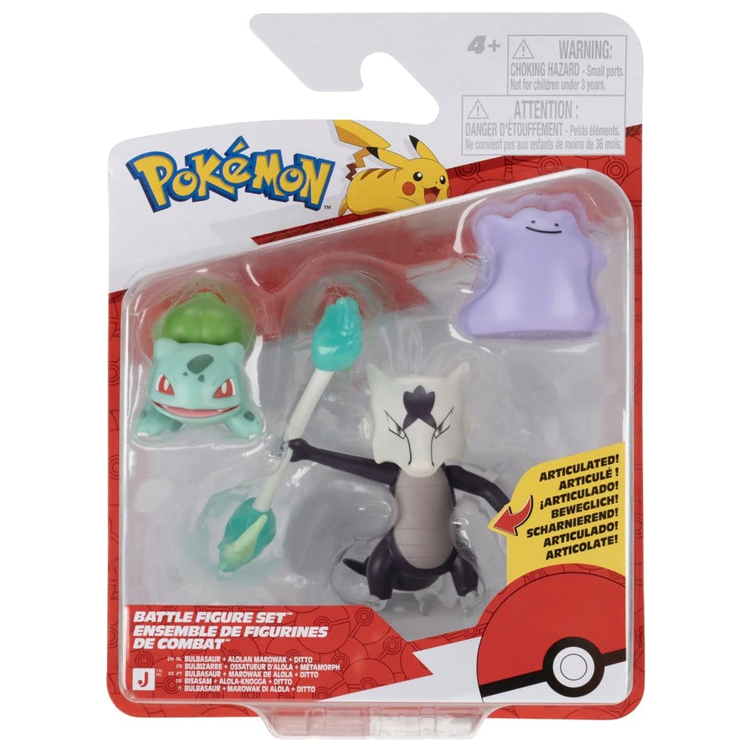 Set figurine de actiune Pokémon Battle Figure Bulbasaur, Ditto & Alolan Marowak (3 pachete) poza produsului