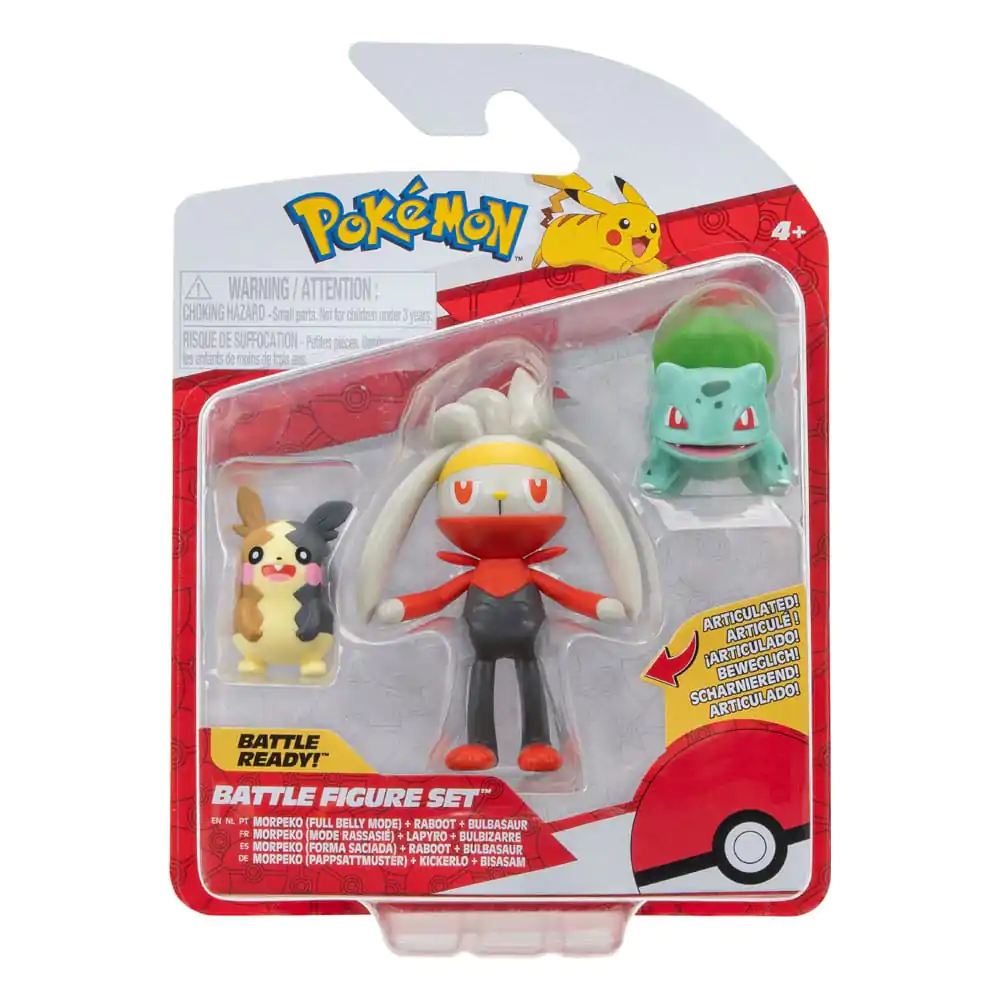Pokémon Battle Set de figurine 3 piese Morpeko (Full-Belly Mode), Bulbasaur #1, Raboot 5 cm poza produsului