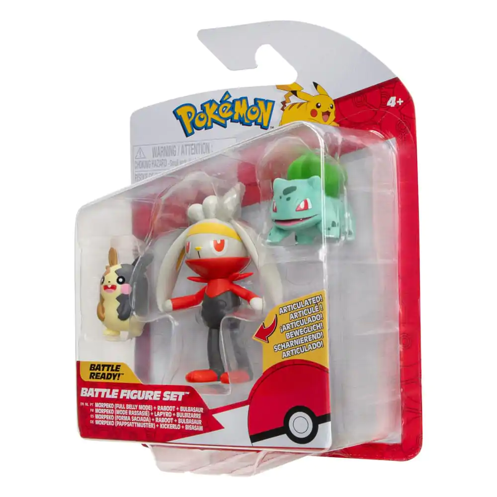 Pokémon Battle Set de figurine 3 piese Morpeko (Full-Belly Mode), Bulbasaur #1, Raboot 5 cm poza produsului