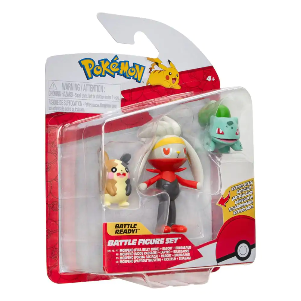Pokémon Battle Set de figurine 3 piese Morpeko (Full-Belly Mode), Bulbasaur #1, Raboot 5 cm poza produsului