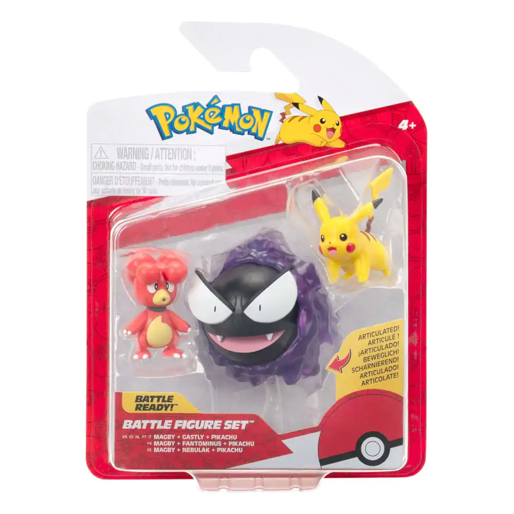 Pokémon First Partner Battle Figure Set Set de 3 figurine Magby, Pikachu & Gastly poza produsului
