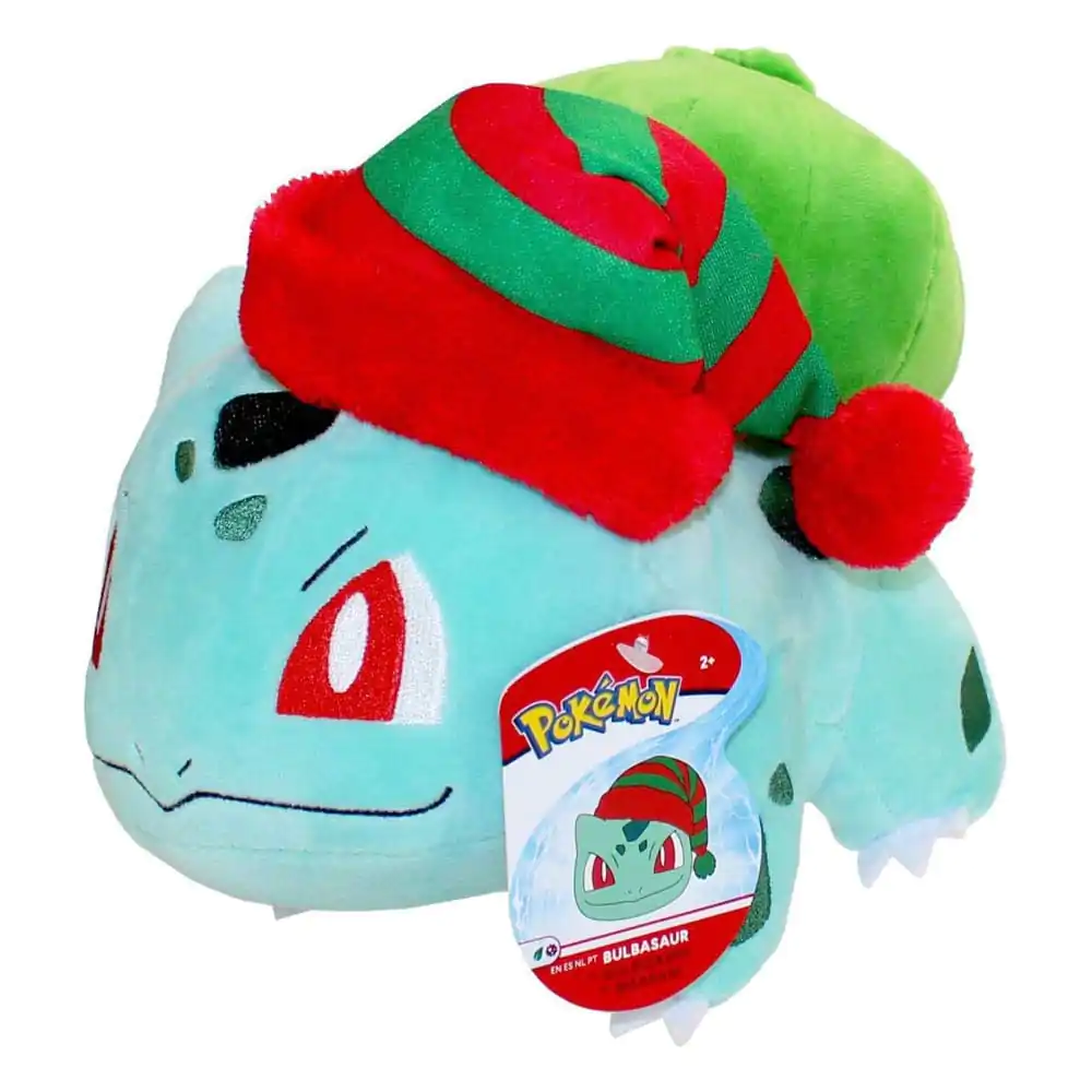 Figurină de pluș Pokémon Winter Bulbasaur cu căciulă de Crăciun 20 cm poza produsului