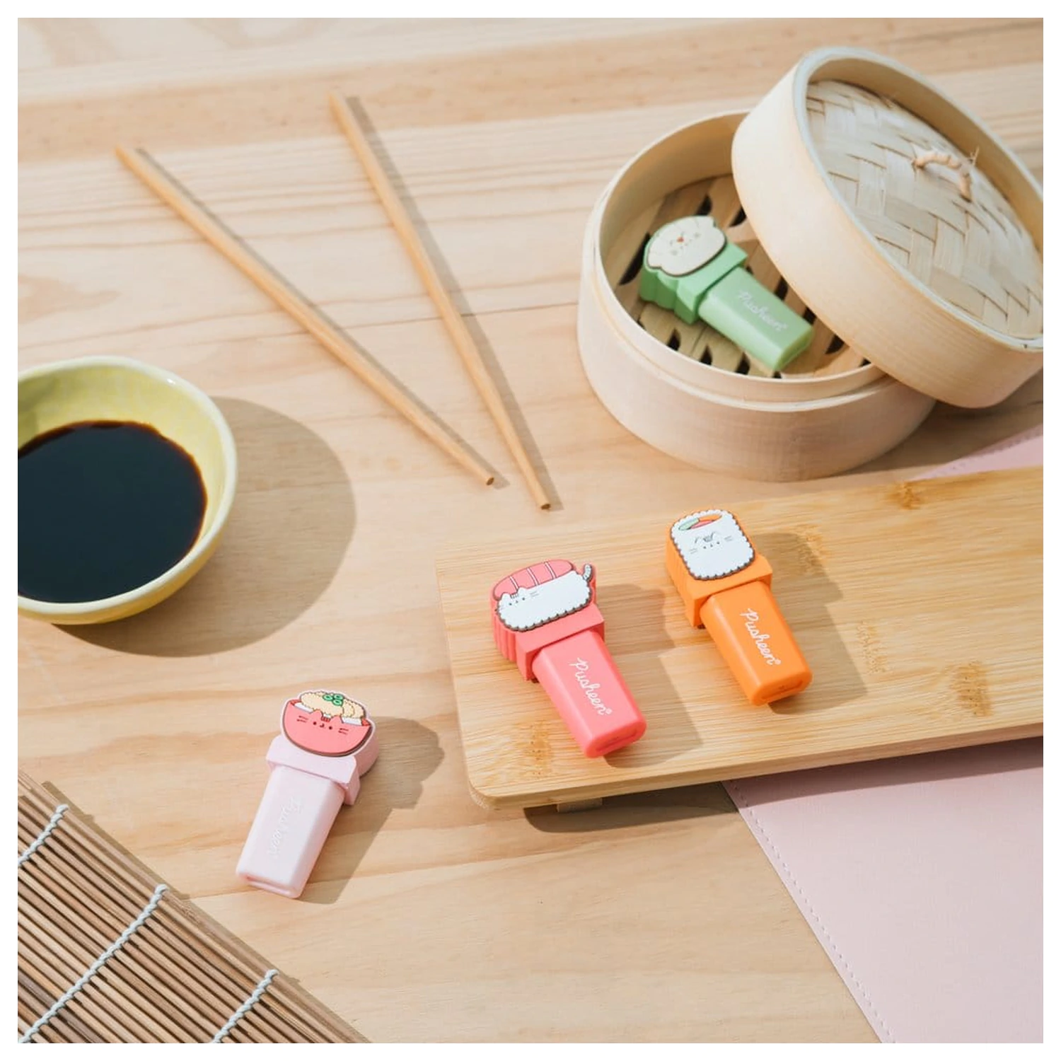 Pusheen Sushi Roll set de 4 evidențiatoare cu topper poza produsului