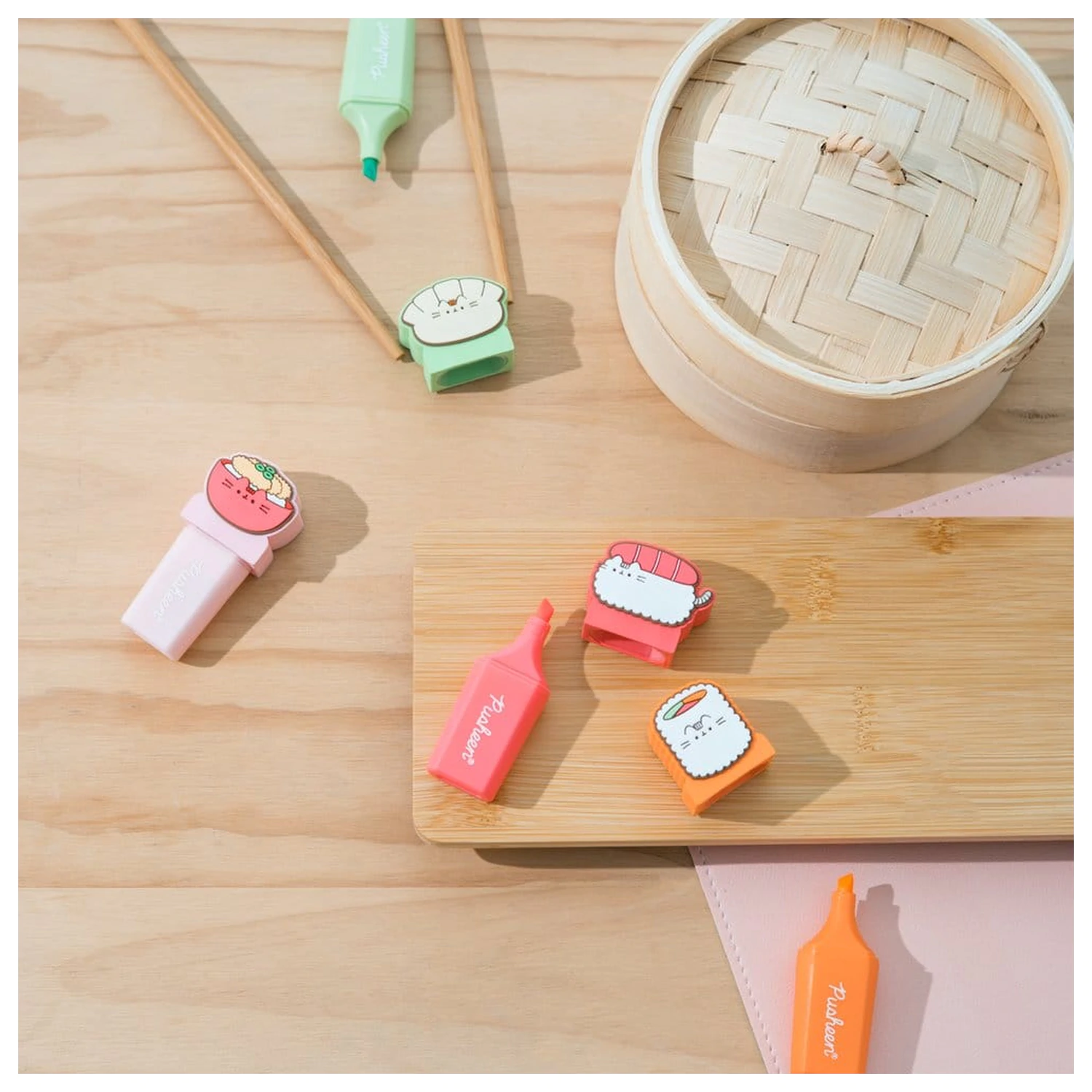 Pusheen Sushi Roll set de 4 evidențiatoare cu topper poza produsului