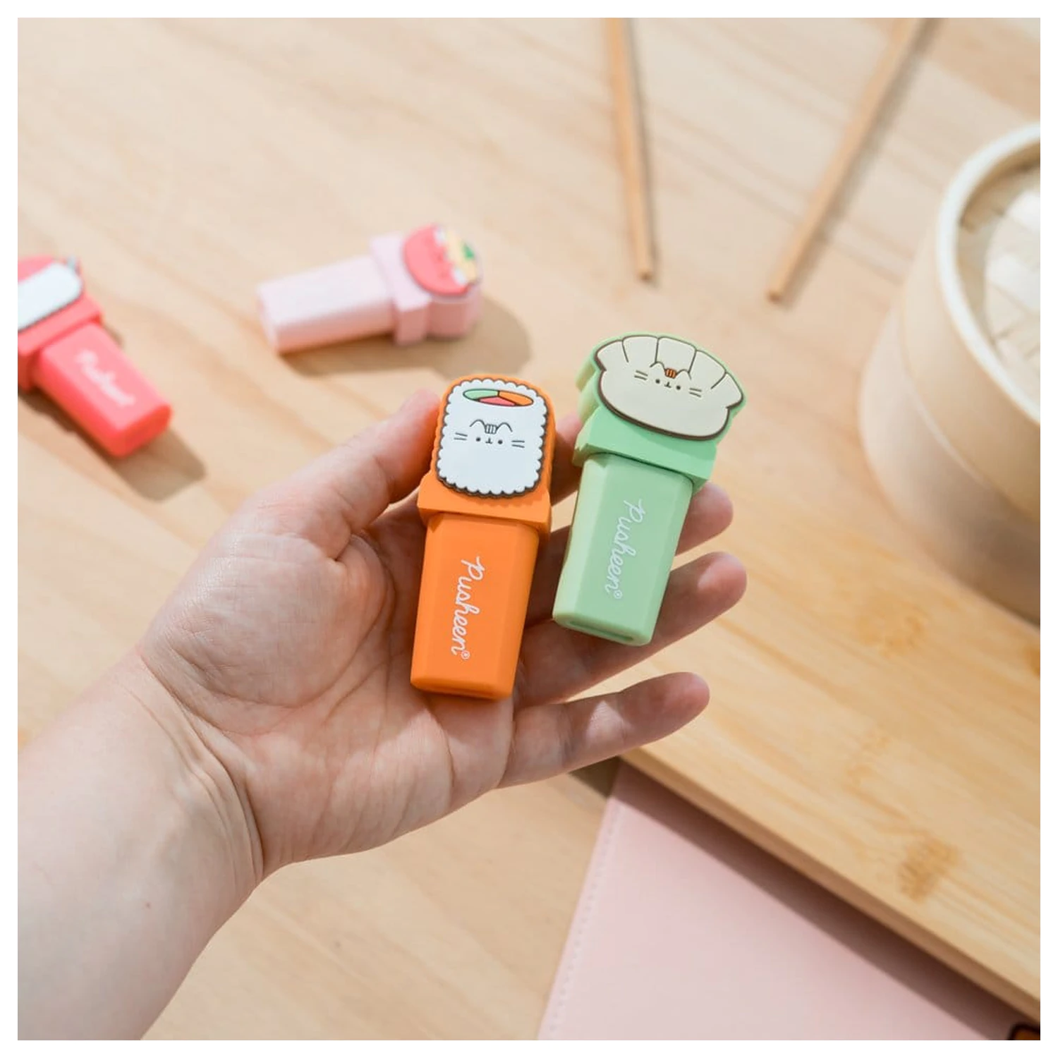 Pusheen Sushi Roll set de 4 evidențiatoare cu topper poza produsului