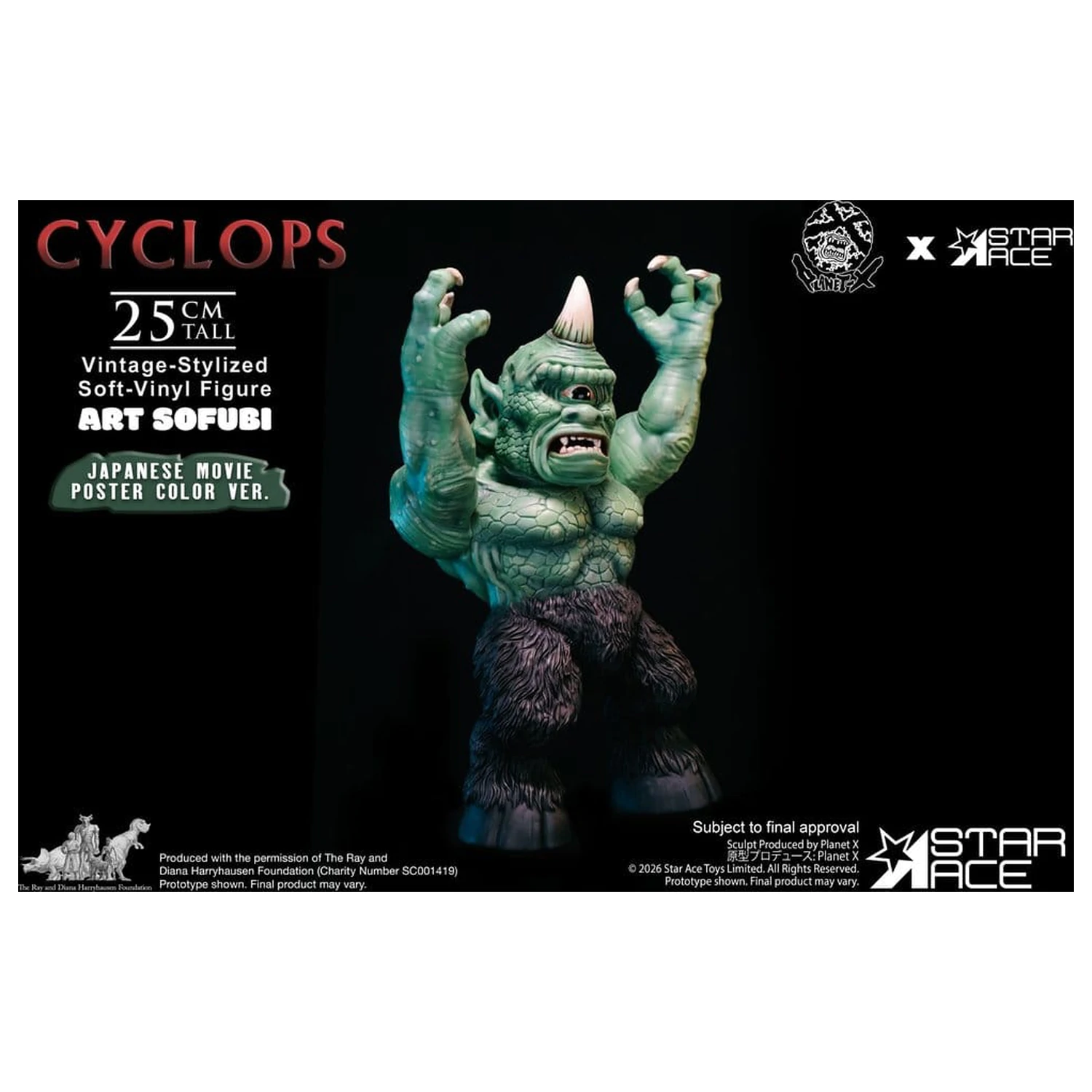 Ray Harryhausen (Art Sofubi) Figurina din vinil moale Cyclops Vintage-Stylized Japanese Movie Poster Color Ver. 25 cm poza produsului