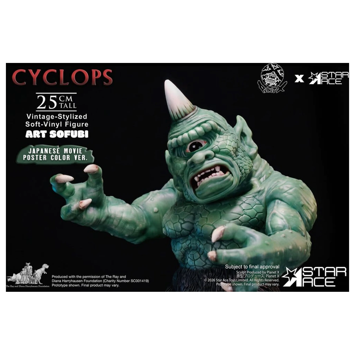 Ray Harryhausen (Art Sofubi) Figurina din vinil moale Cyclops Vintage-Stylized Japanese Movie Poster Color Ver. 25 cm poza produsului