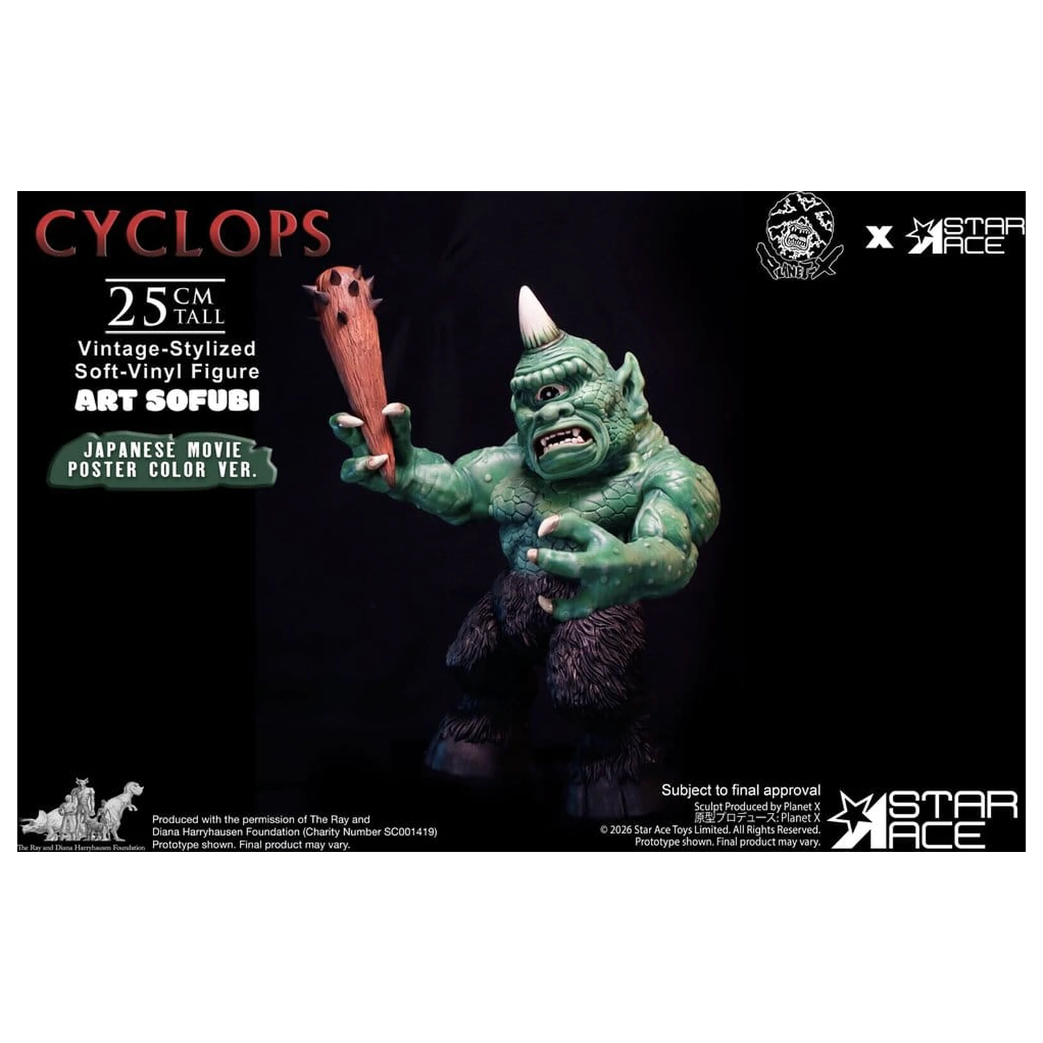 Ray Harryhausen (Art Sofubi) Figurina din vinil moale Cyclops Vintage-Stylized Japanese Movie Poster Color Ver. 25 cm poza produsului