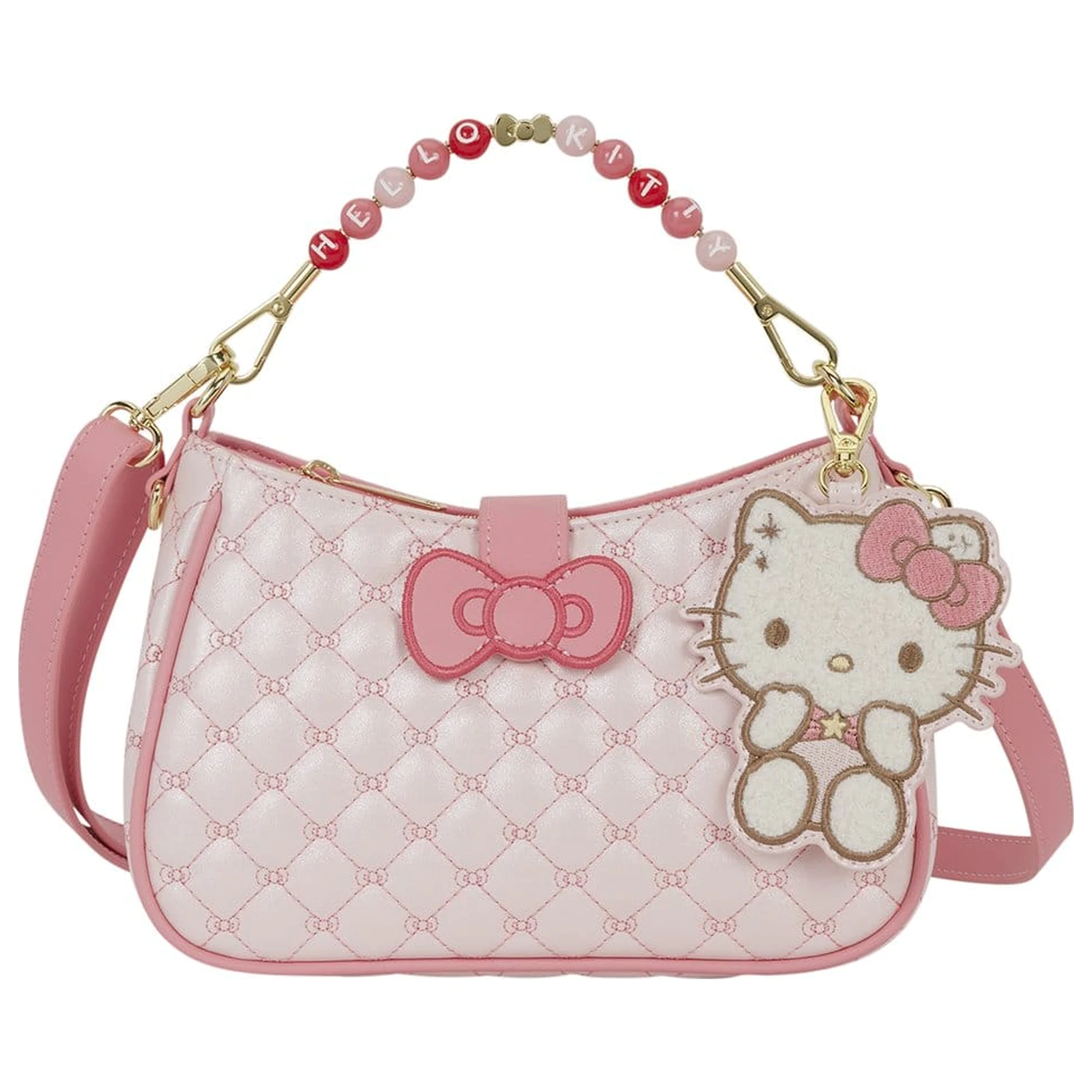 Geanta crossbody Sanrio by Loungefly cu maner din margele si breloc pentru geanta Hello Kitty Quilted poza produsului