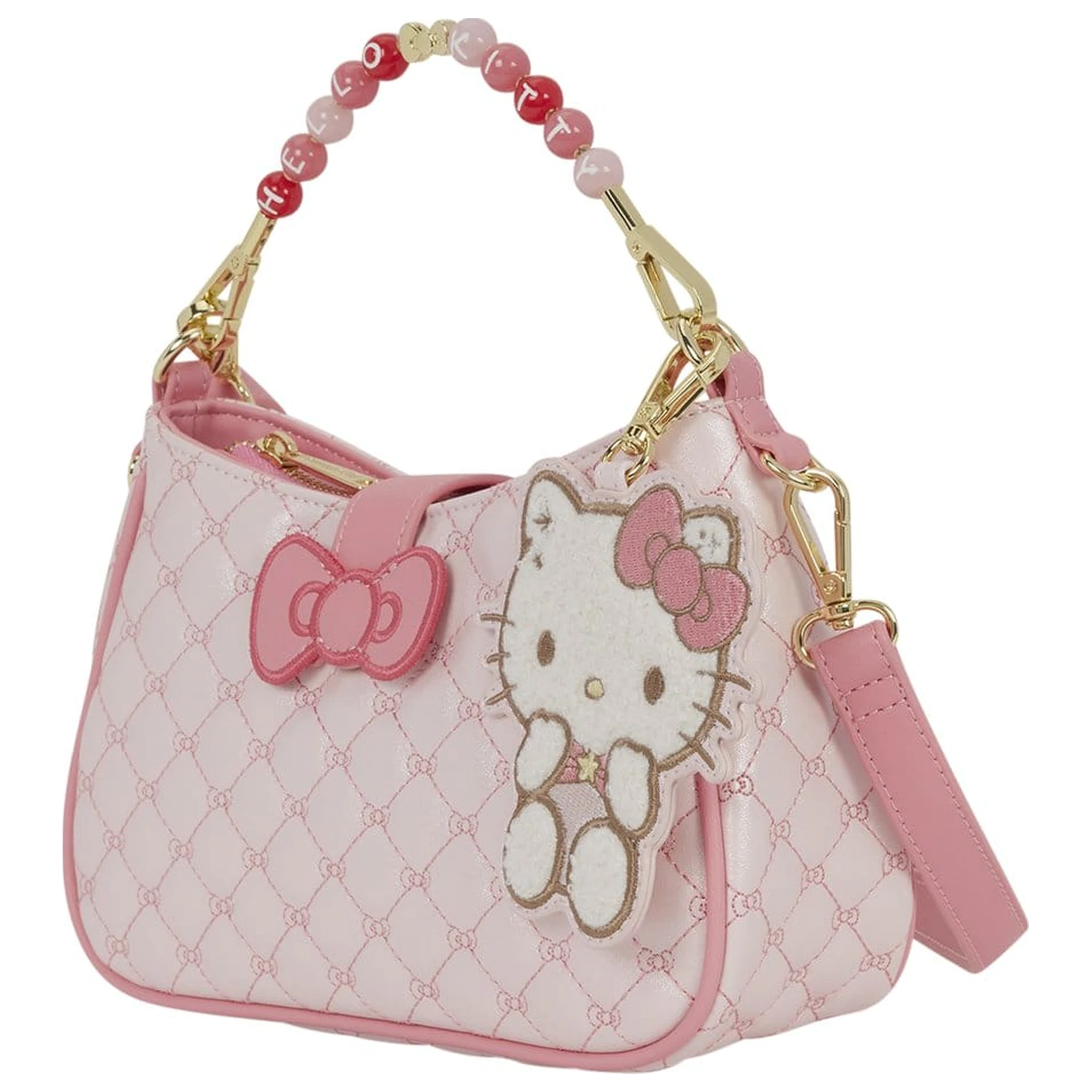 Geanta crossbody Sanrio by Loungefly cu maner din margele si breloc pentru geanta Hello Kitty Quilted poza produsului