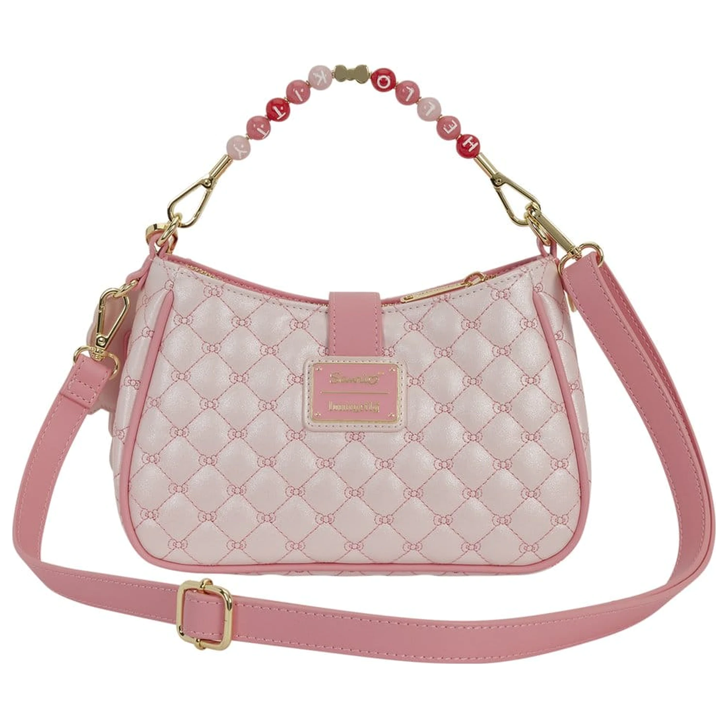 Geanta crossbody Sanrio by Loungefly cu maner din margele si breloc pentru geanta Hello Kitty Quilted poza produsului